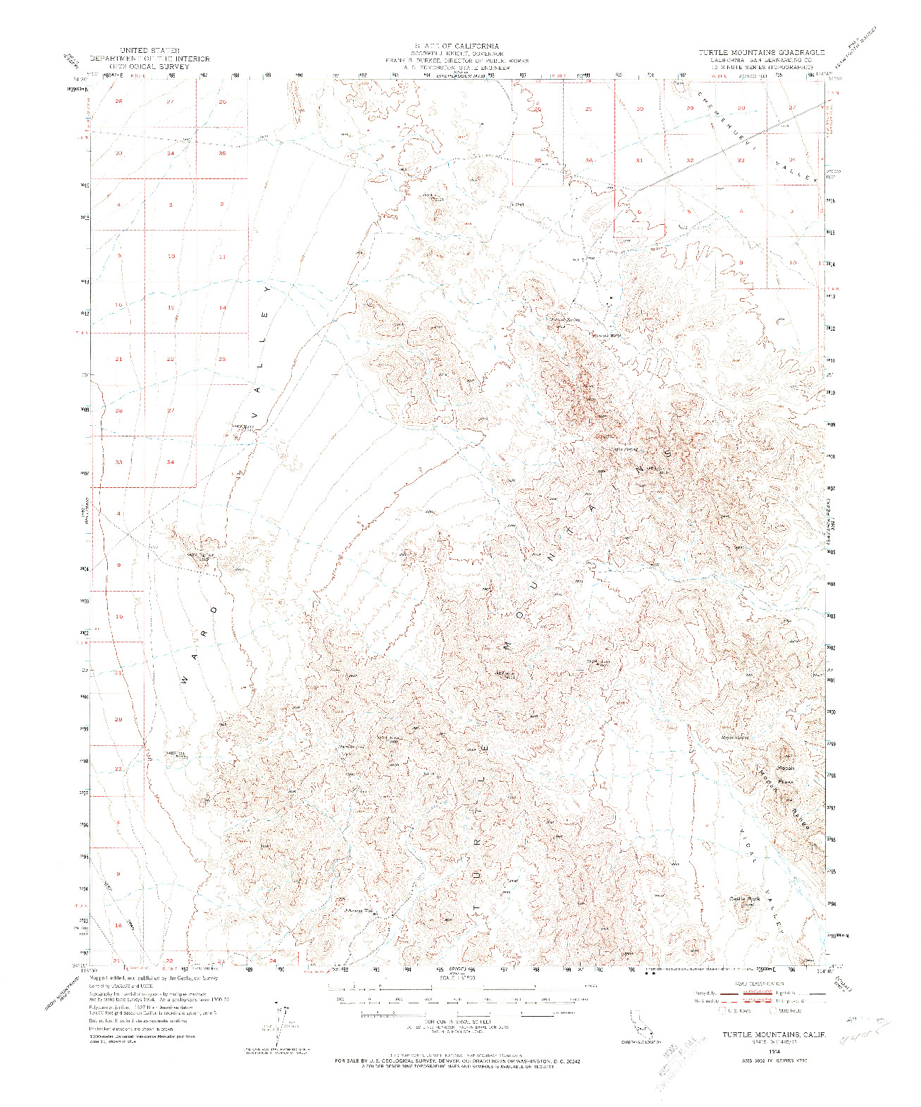 USGS 1:62500-SCALE QUADRANGLE FOR TURTLE MOUNTAINS, CA 1954