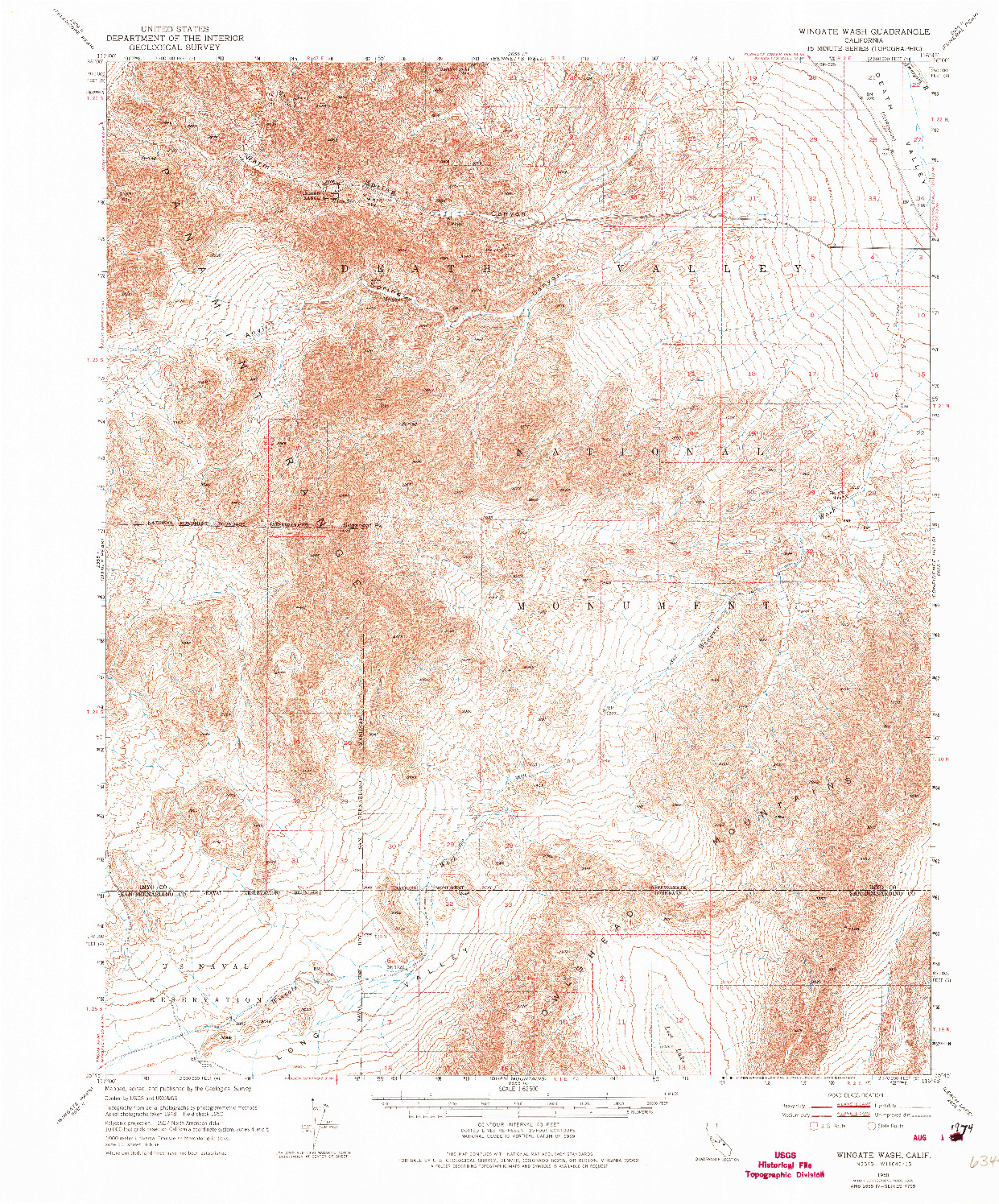 USGS 1:62500-SCALE QUADRANGLE FOR WINGATE WASH, CA 1950