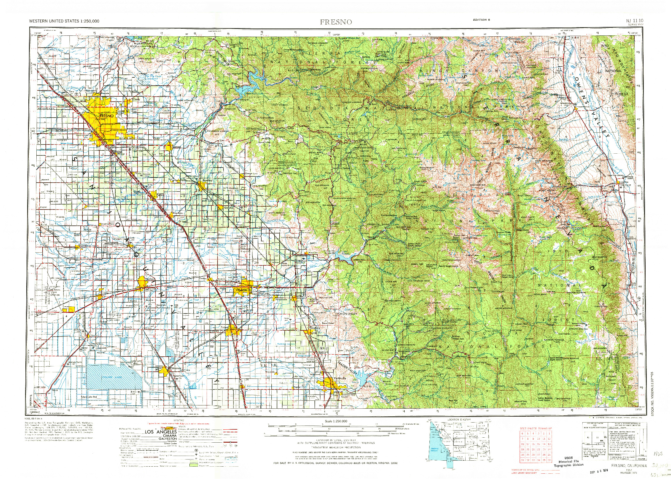 USGS 1:250000-SCALE QUADRANGLE FOR FRESNO, CA 1962