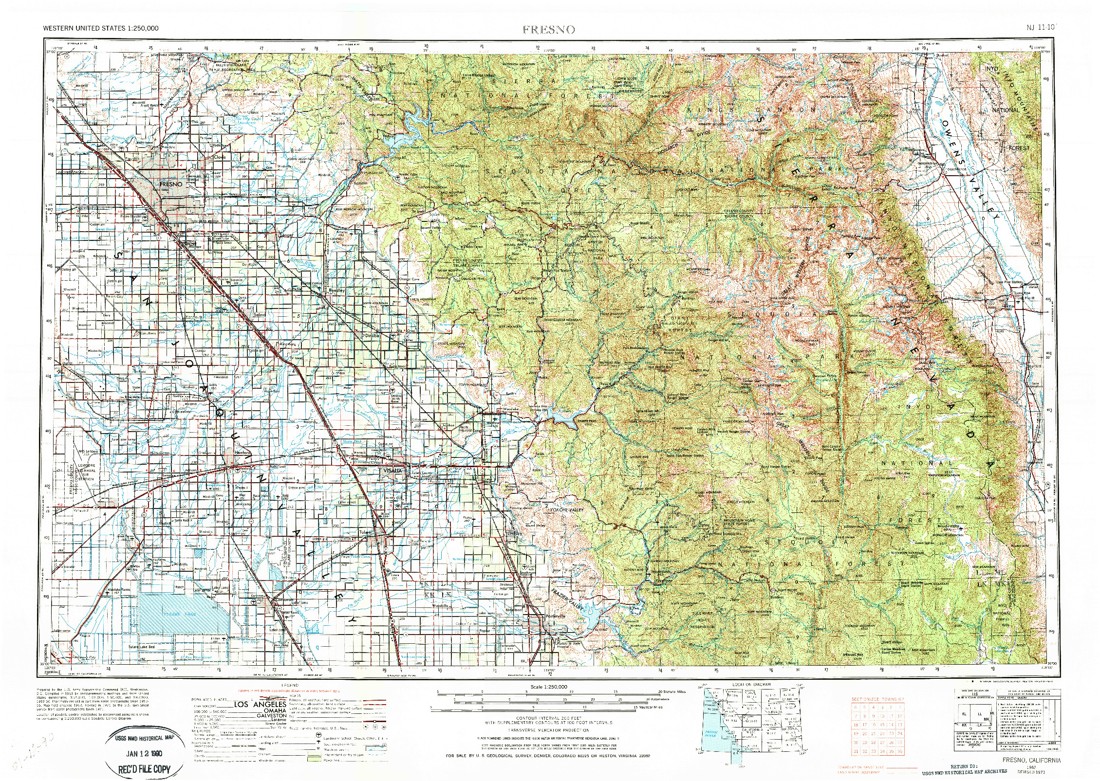 USGS 1:250000-SCALE QUADRANGLE FOR FRESNO, CA 1962