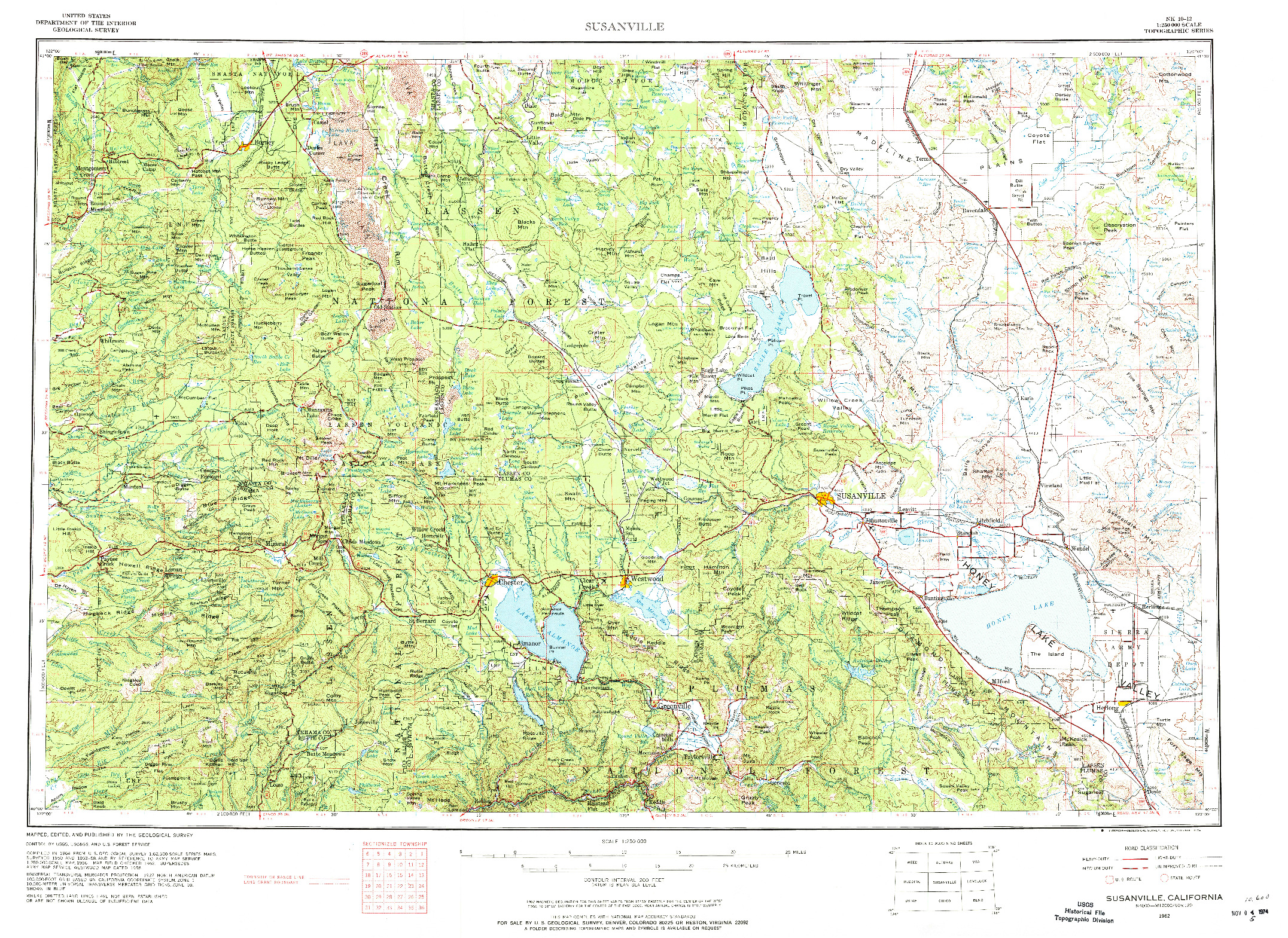 USGS 1:250000-SCALE QUADRANGLE FOR SUSANVILLE, CA 1962