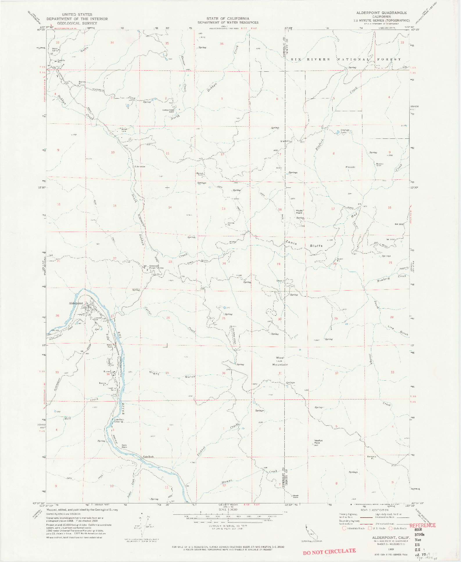 USGS 1:24000-SCALE QUADRANGLE FOR ALDERPOINT, CA 1969