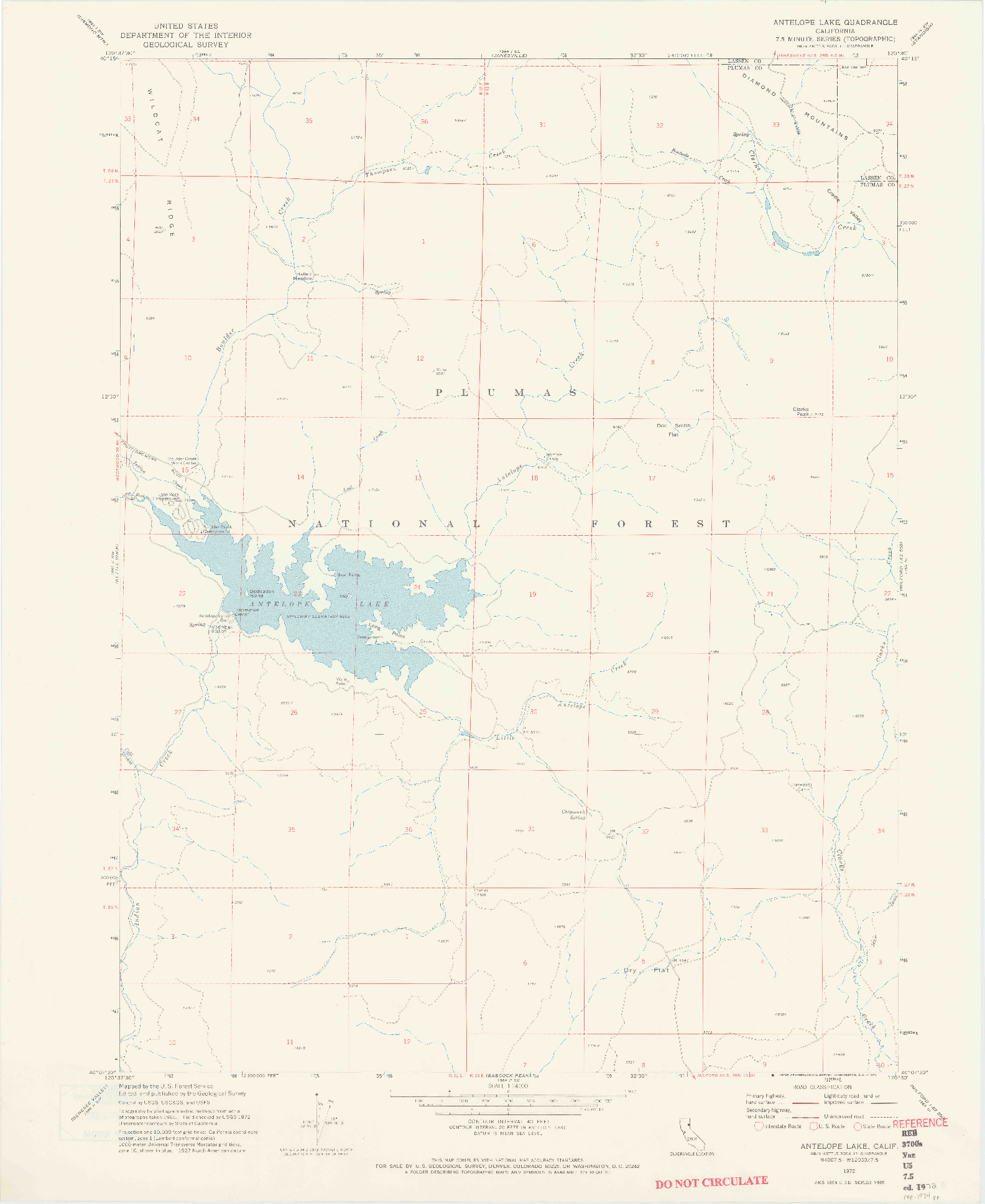 USGS 1:24000-SCALE QUADRANGLE FOR ANTELOPE LAKE, CA 1972