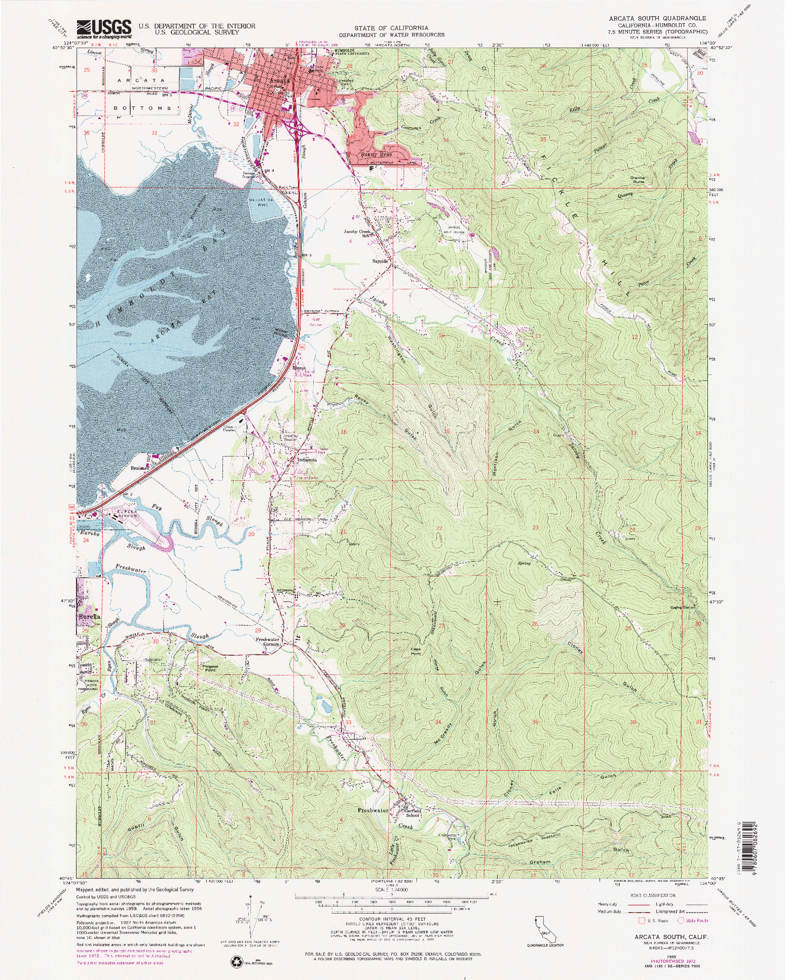 USGS 1:24000-SCALE QUADRANGLE FOR ARCATA SOUTH, CA 1959