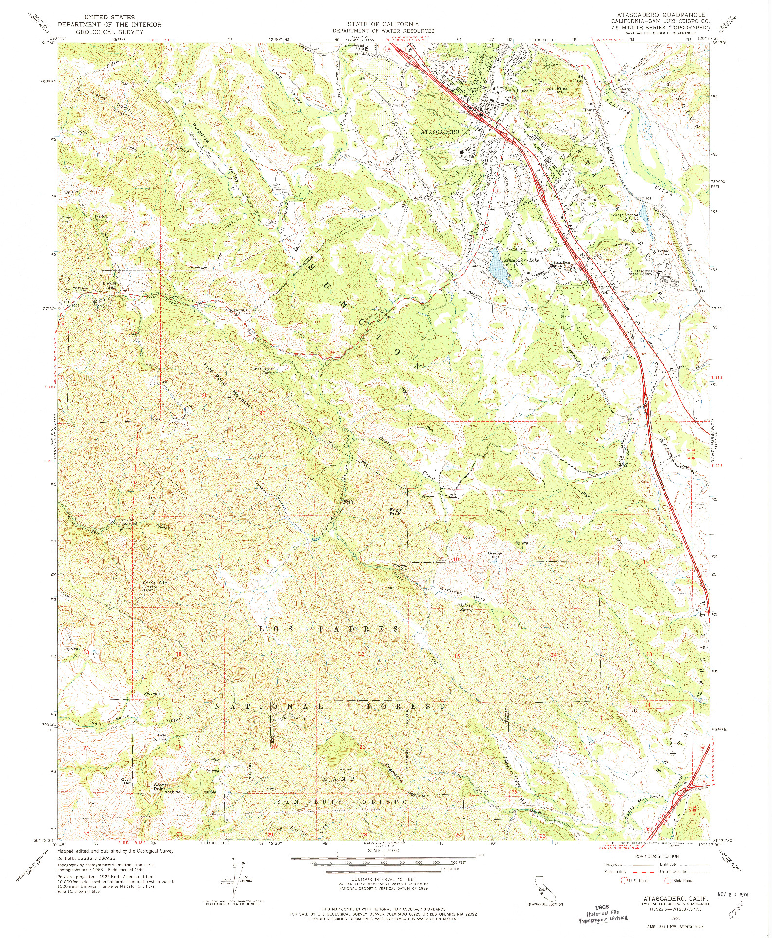 USGS 1:24000-SCALE QUADRANGLE FOR ATASCADERO, CA 1965