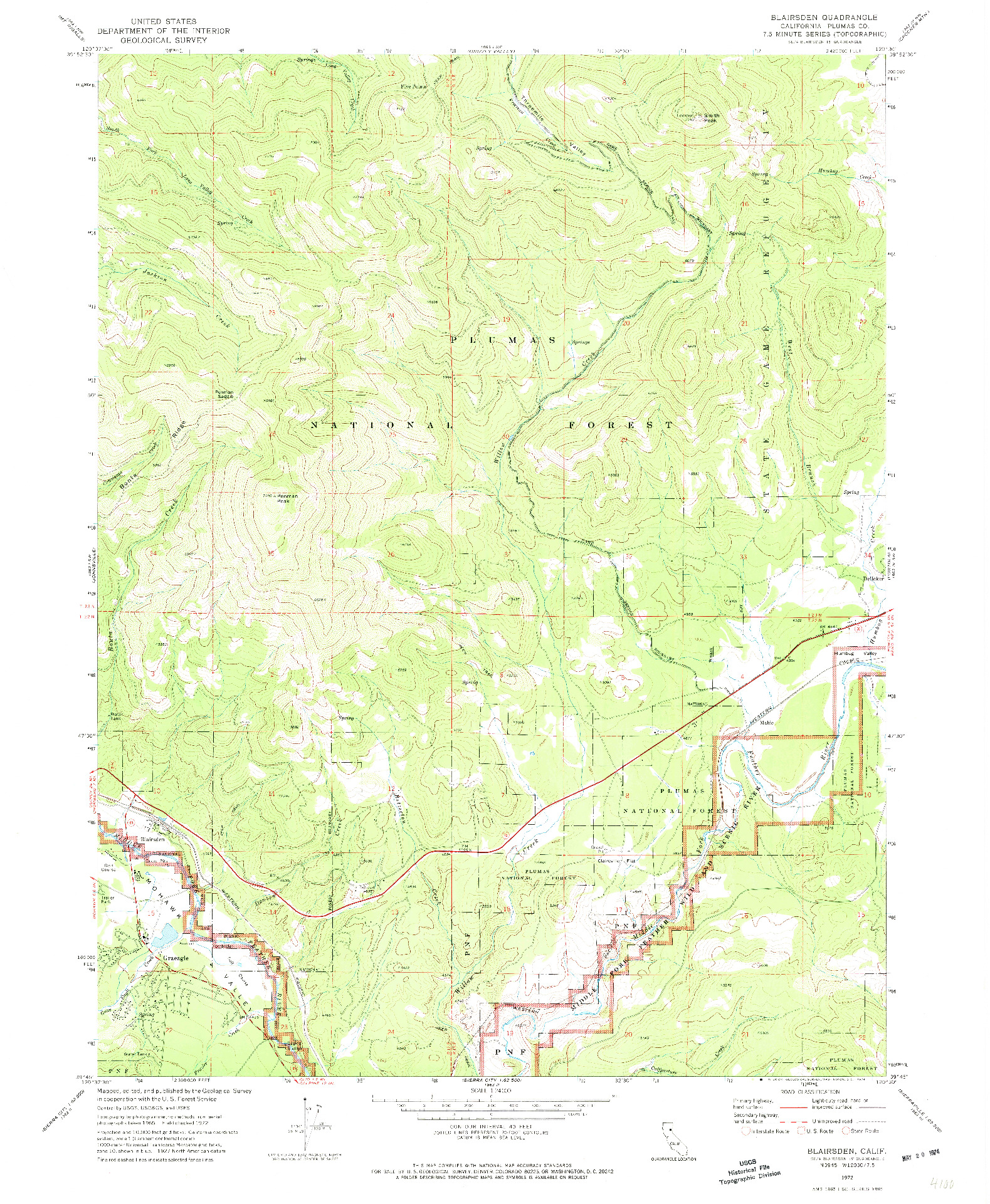 USGS 1:24000-SCALE QUADRANGLE FOR BLAIRSDEN, CA 1972