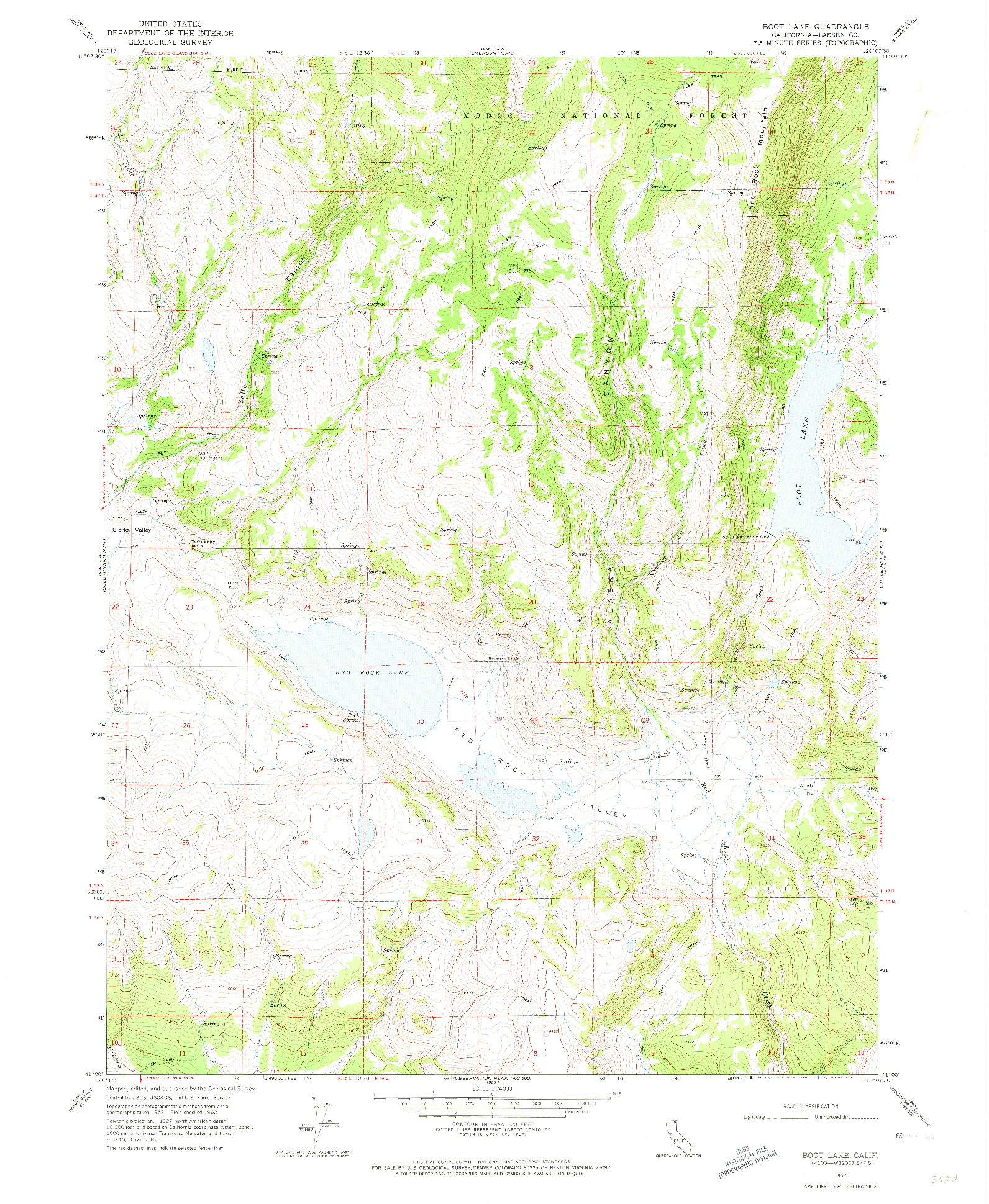 USGS 1:24000-SCALE QUADRANGLE FOR BOOT LAKE, CA 1962