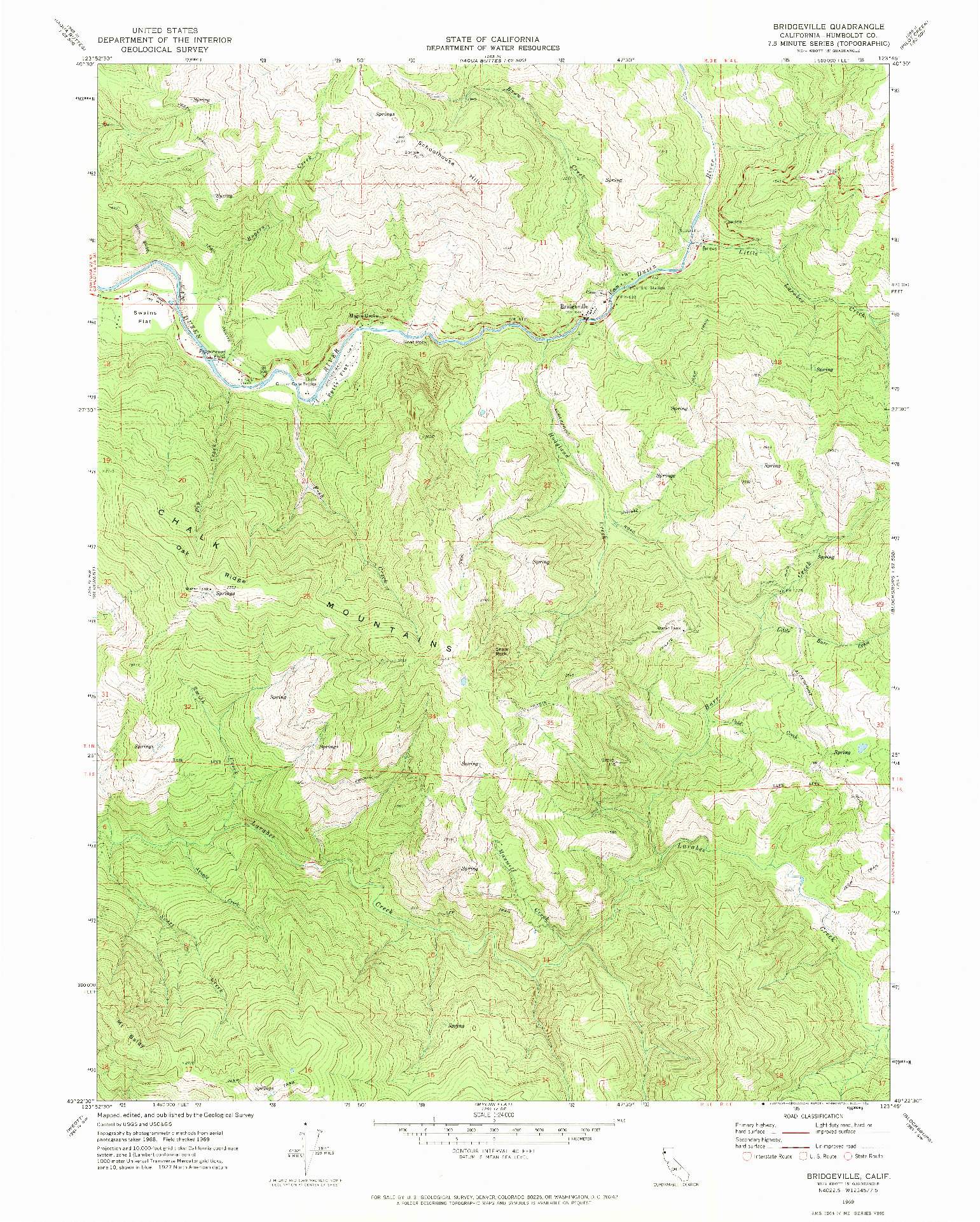 USGS 1:24000-SCALE QUADRANGLE FOR BRIDGEVILLE, CA 1969