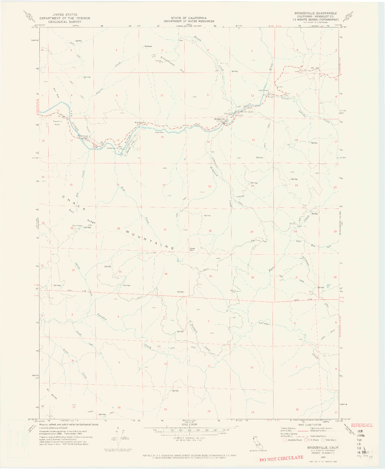 USGS 1:24000-SCALE QUADRANGLE FOR BRIDGEVILLE, CA 1969