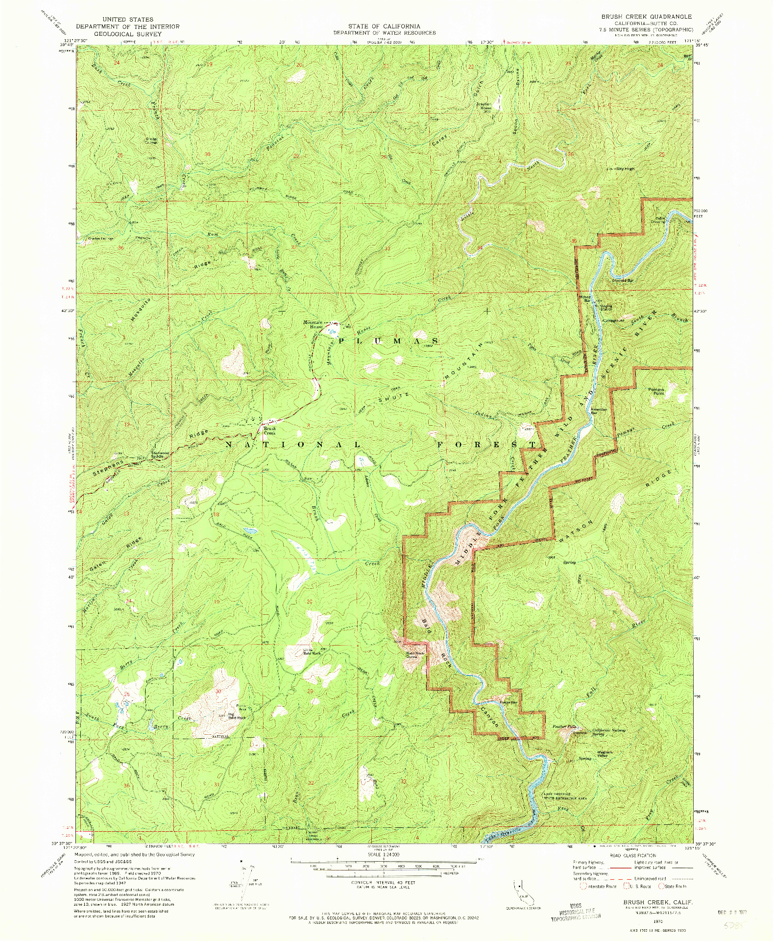 USGS 1:24000-SCALE QUADRANGLE FOR BRUSH CREEK, CA 1970