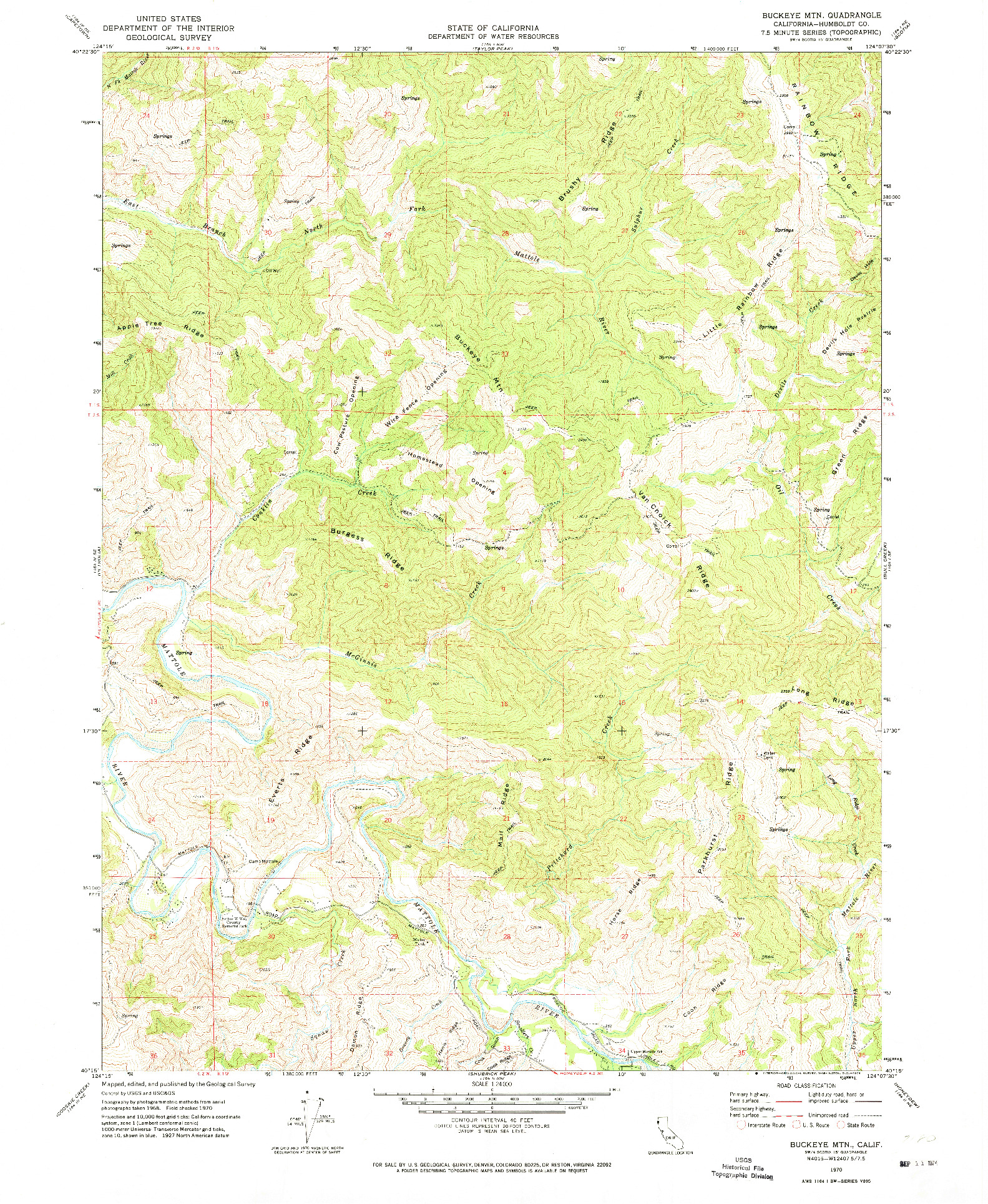 USGS 1:24000-SCALE QUADRANGLE FOR BUCKEYE MTN, CA 1970