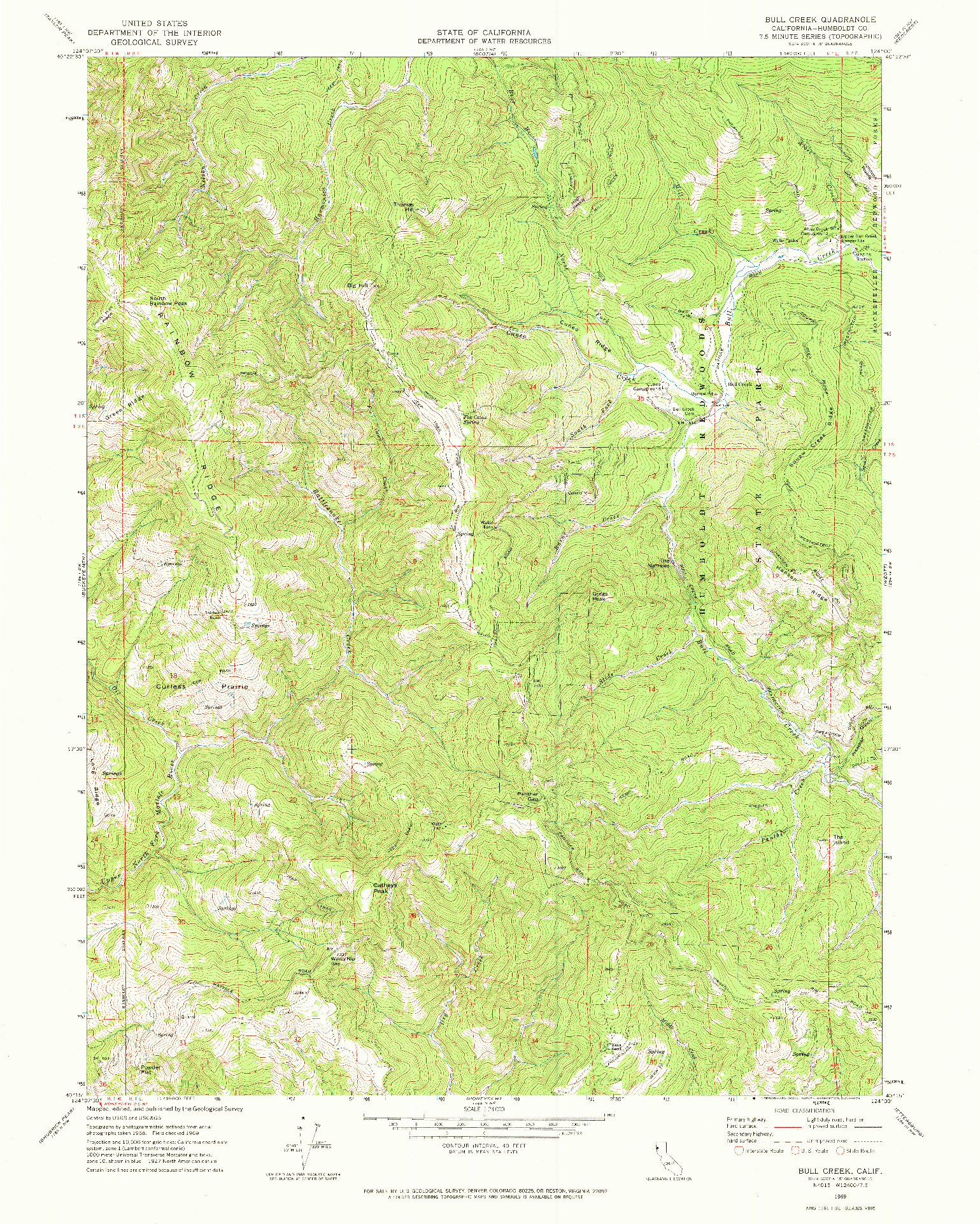 USGS 1:24000-SCALE QUADRANGLE FOR BULL CREEK, CA 1969