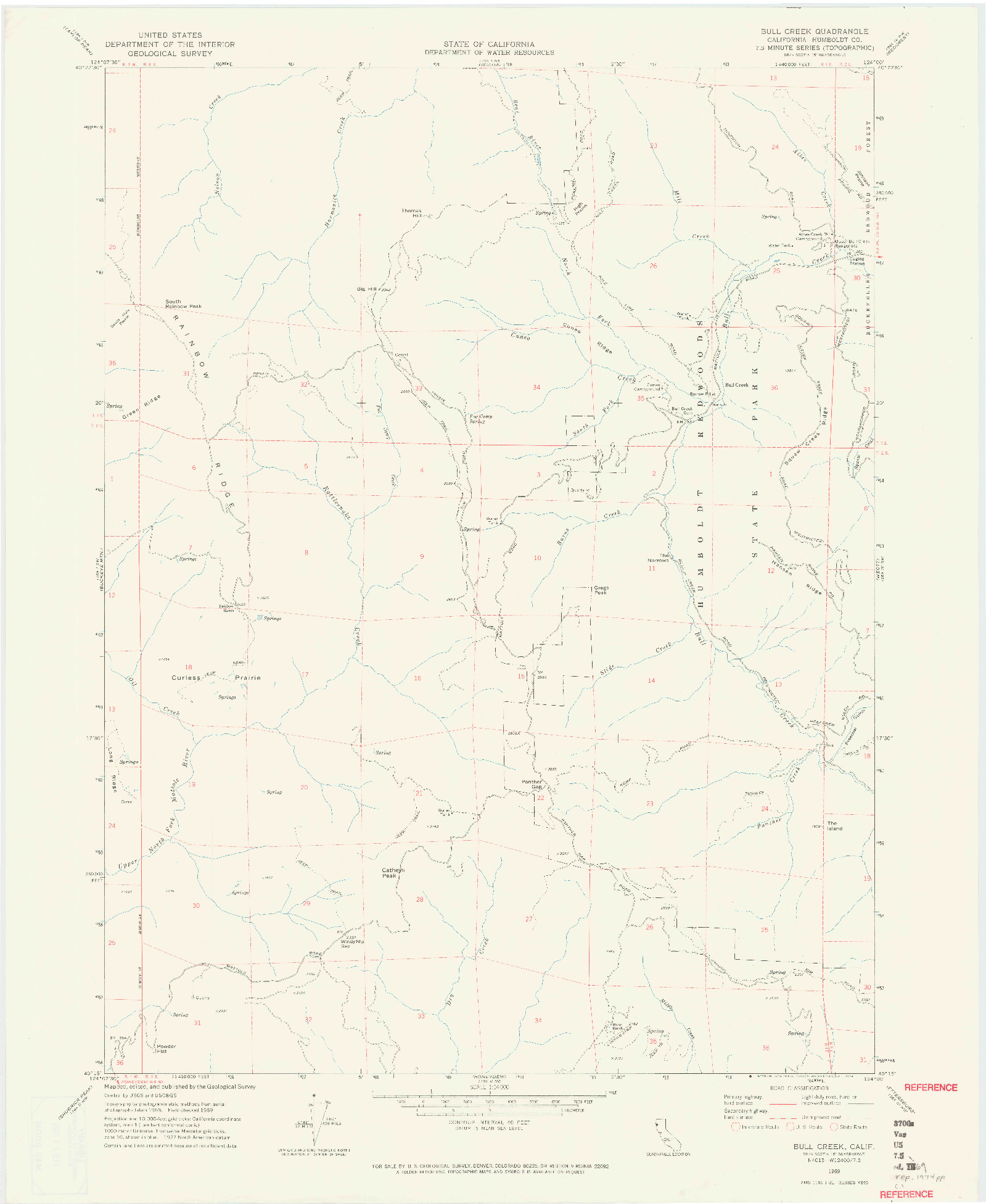 USGS 1:24000-SCALE QUADRANGLE FOR BULL CREEK, CA 1969