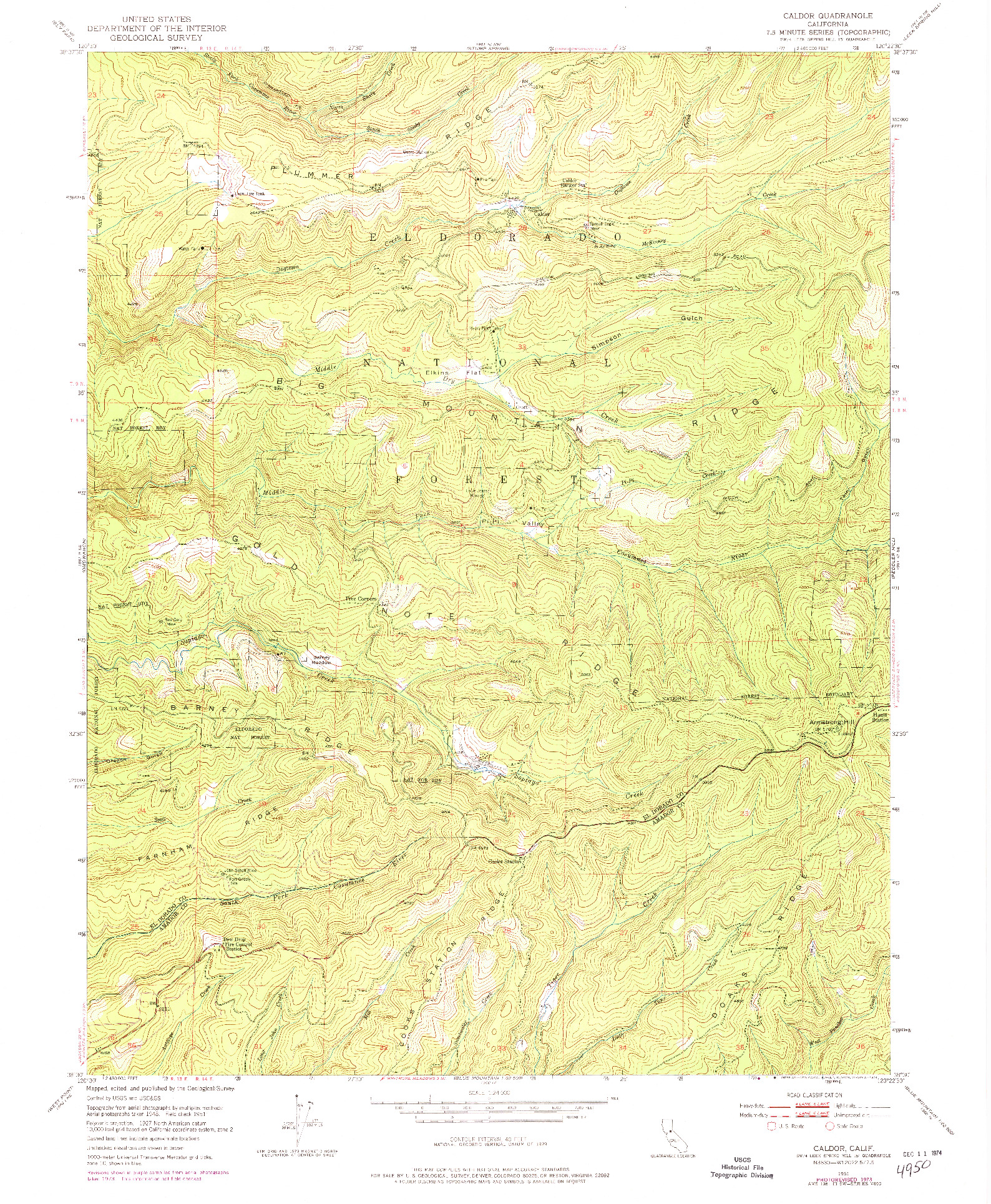 USGS 1:24000-SCALE QUADRANGLE FOR CALDOR, CA 1951