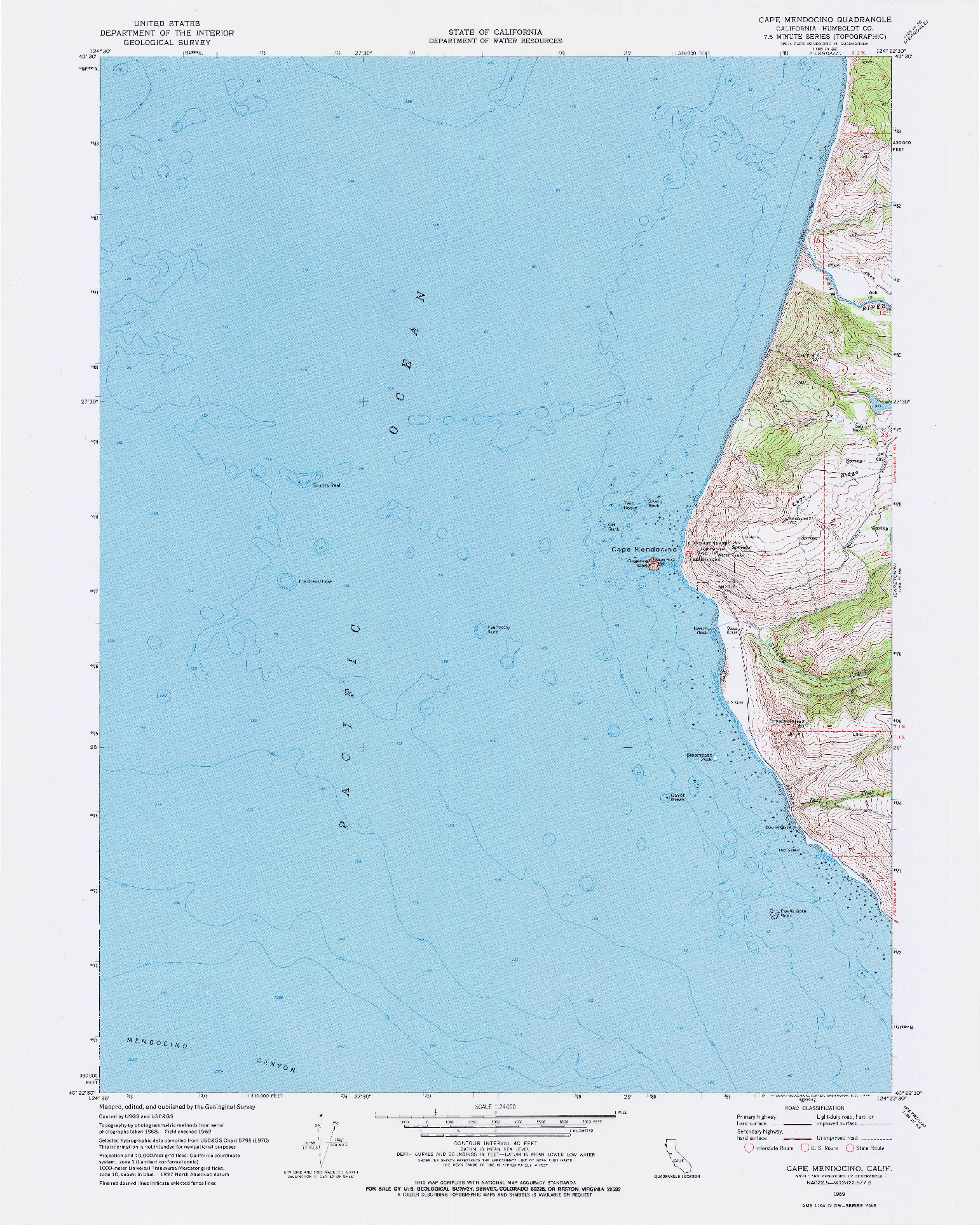 USGS 1:24000-SCALE QUADRANGLE FOR CAPE MENDOCINO, CA 1969