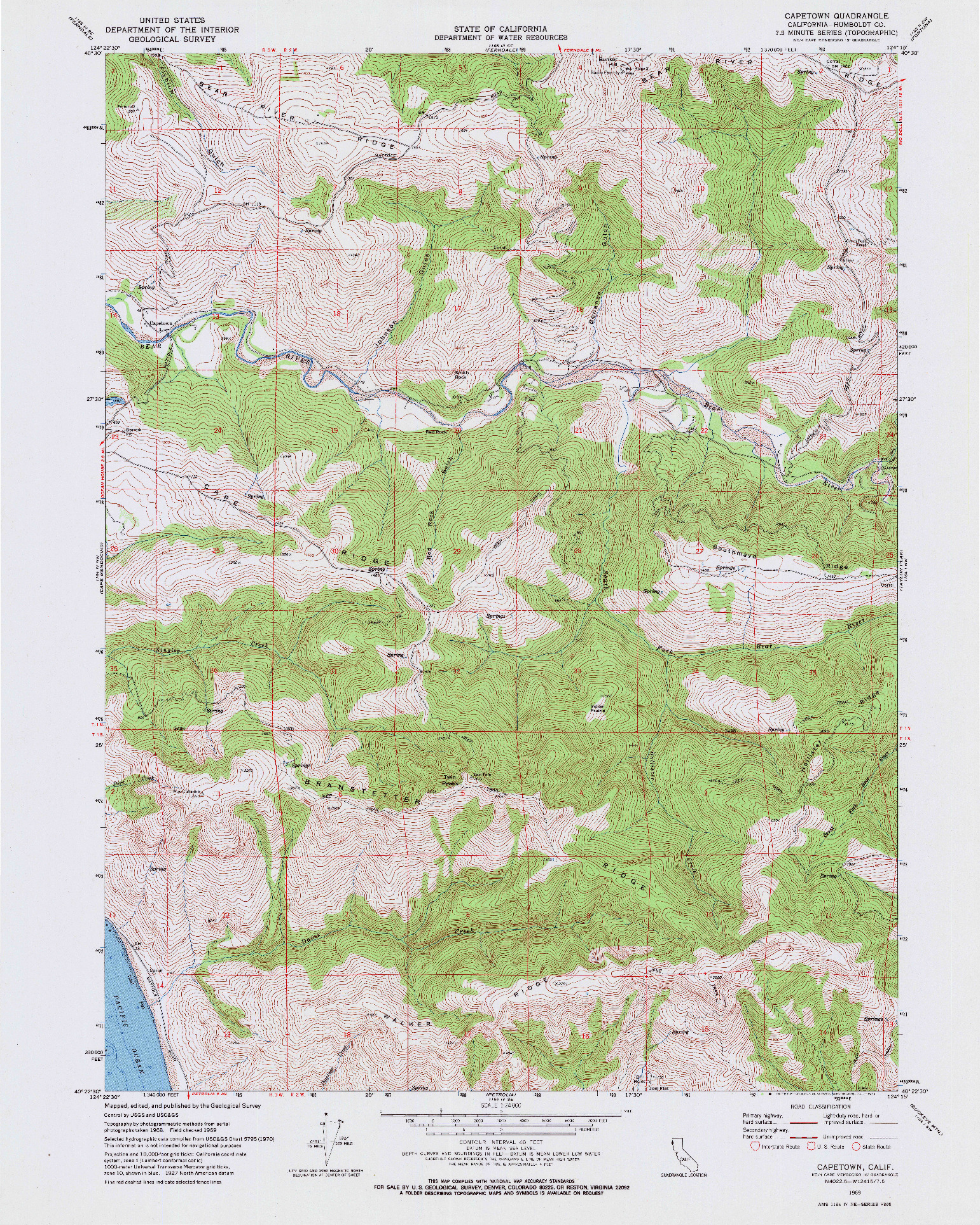 USGS 1:24000-SCALE QUADRANGLE FOR CAPETOWN, CA 1969