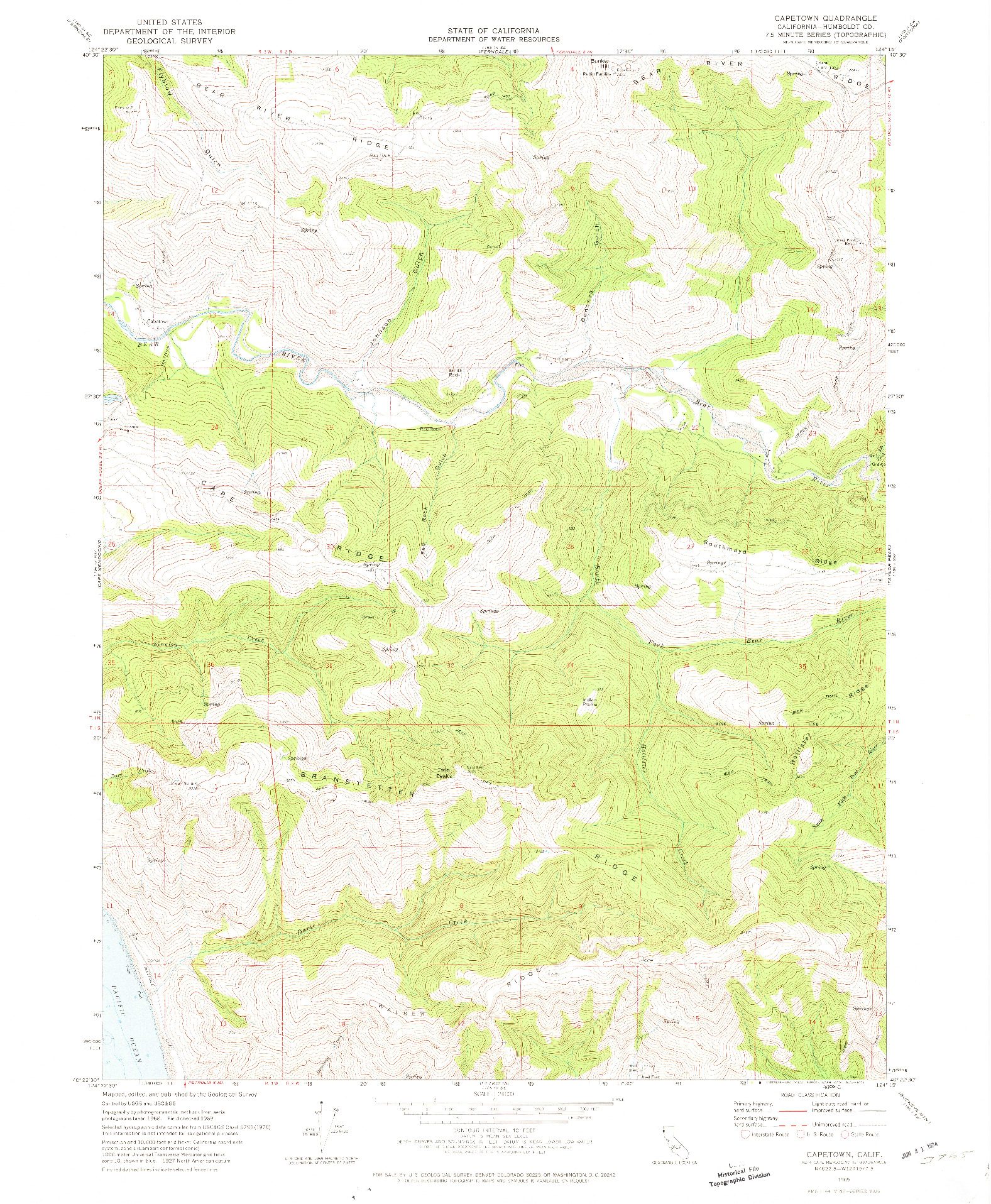 USGS 1:24000-SCALE QUADRANGLE FOR CAPETOWN, CA 1969