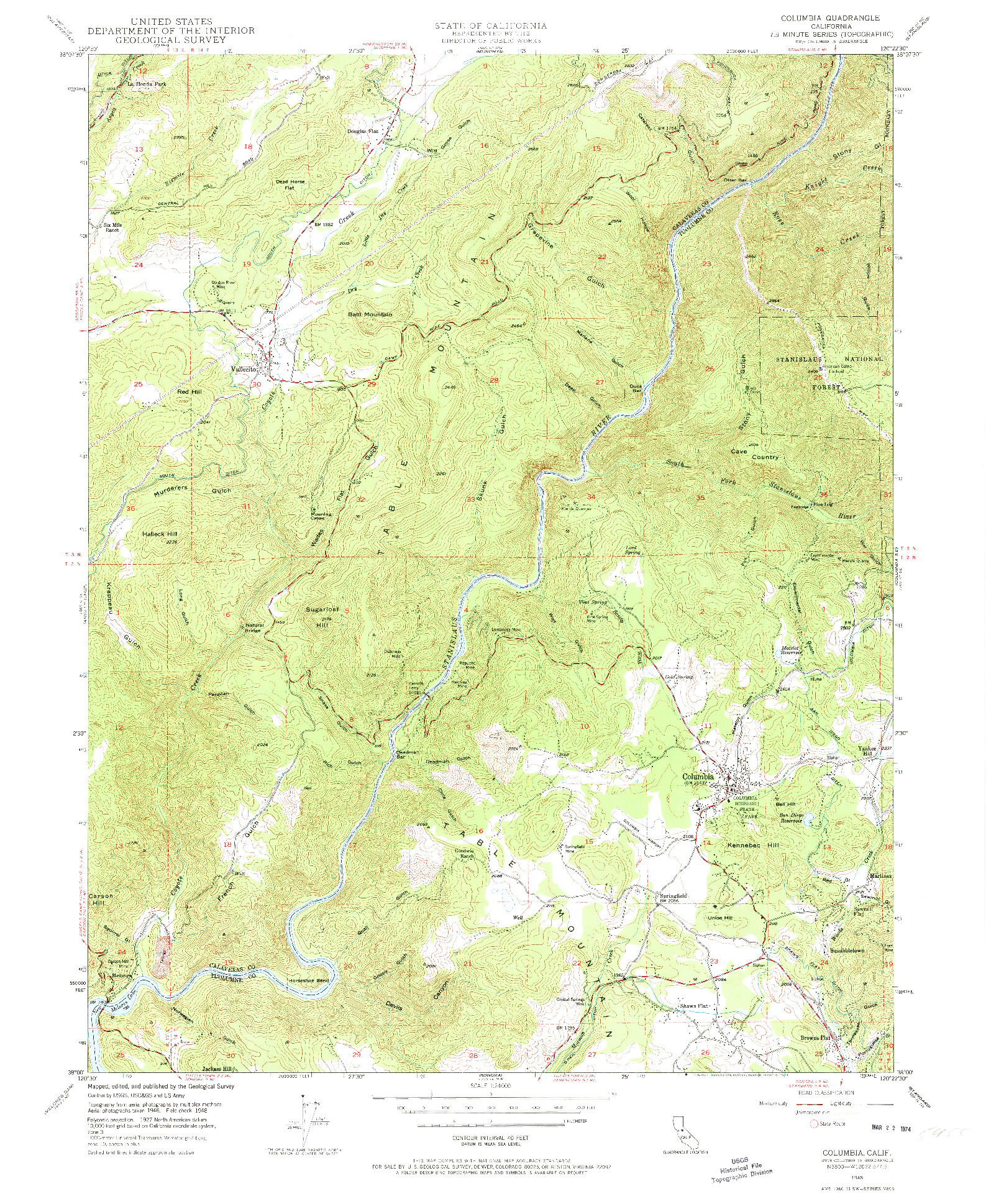 USGS 1:24000-SCALE QUADRANGLE FOR COLUMBIA, CA 1948