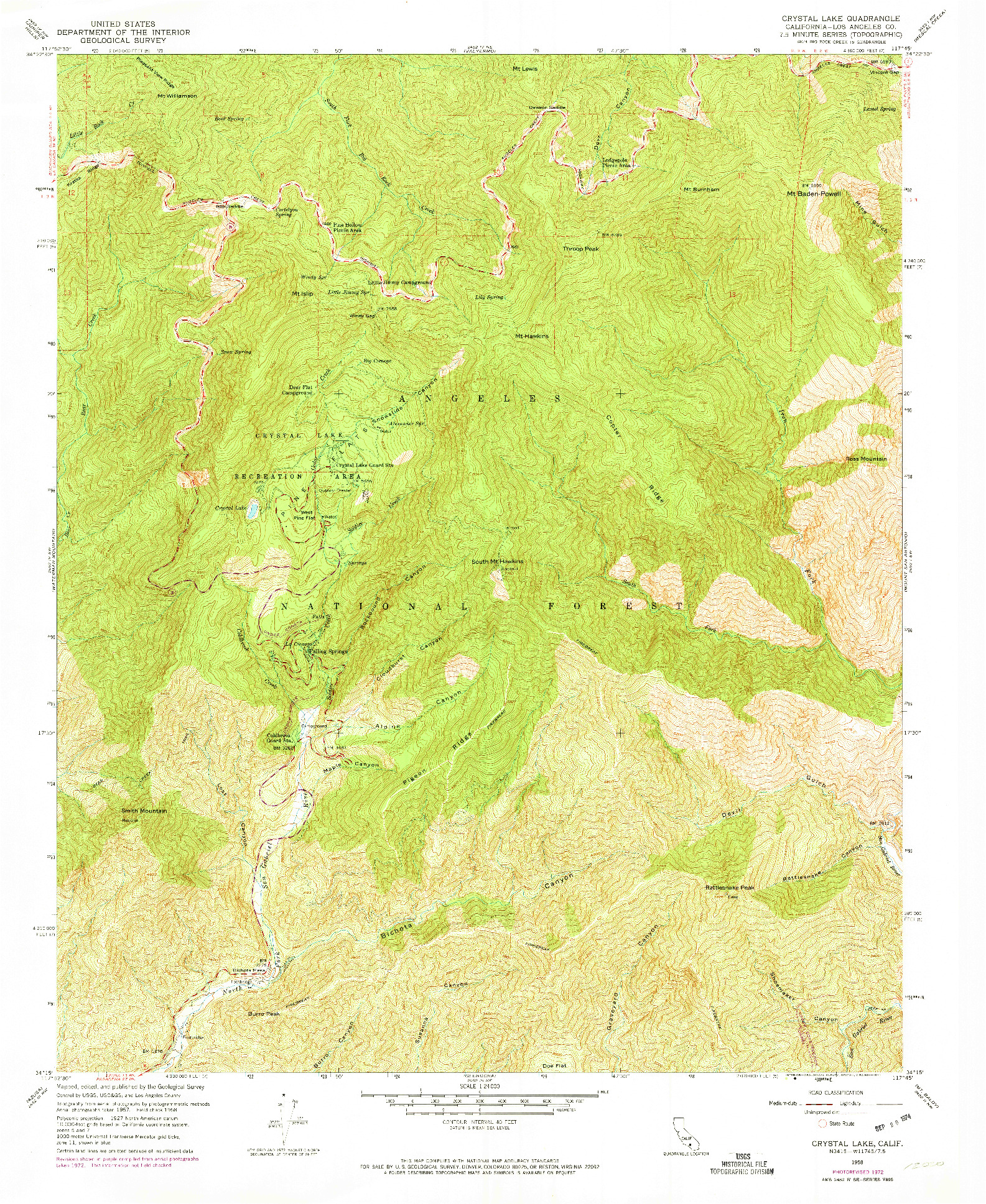 USGS 1:24000-SCALE QUADRANGLE FOR CRYSTAL LAKE, CA 1958