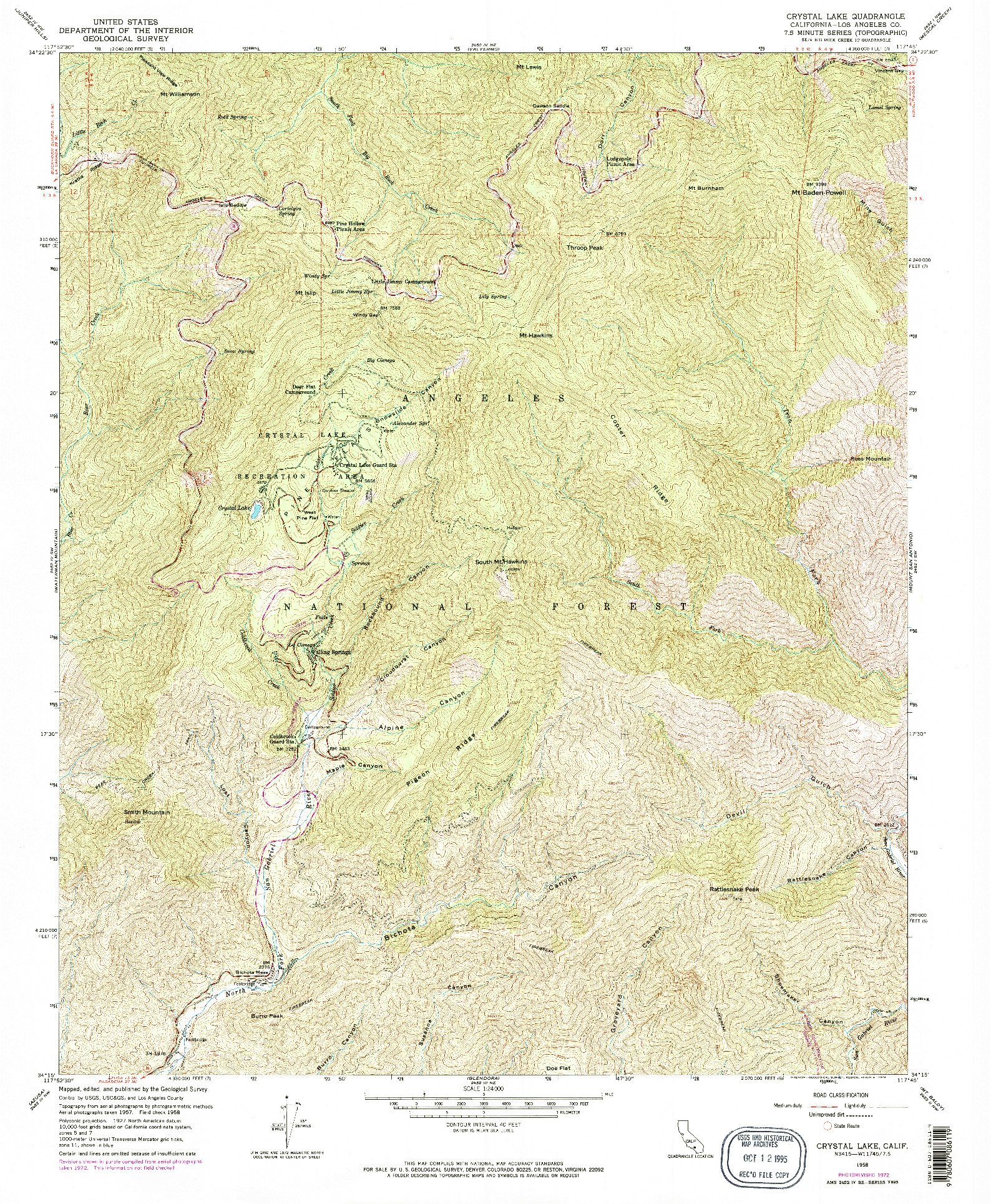 USGS 1:24000-SCALE QUADRANGLE FOR CRYSTAL LAKE, CA 1958