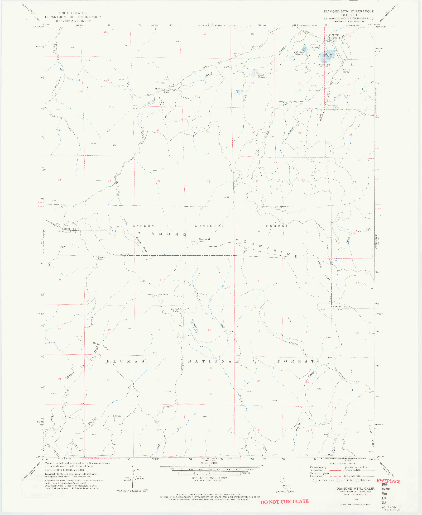 USGS 1:24000-SCALE QUADRANGLE FOR DIAMOND MTN, CA 1972