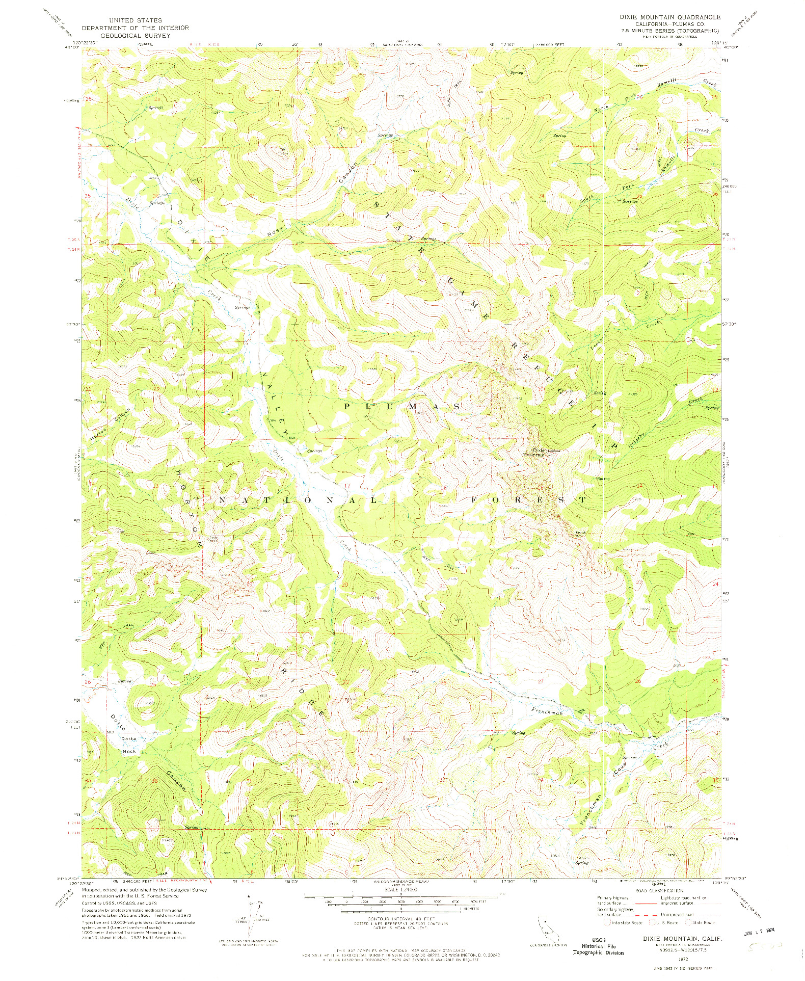 USGS 1:24000-SCALE QUADRANGLE FOR DIXIE MOUNTAIN, CA 1972