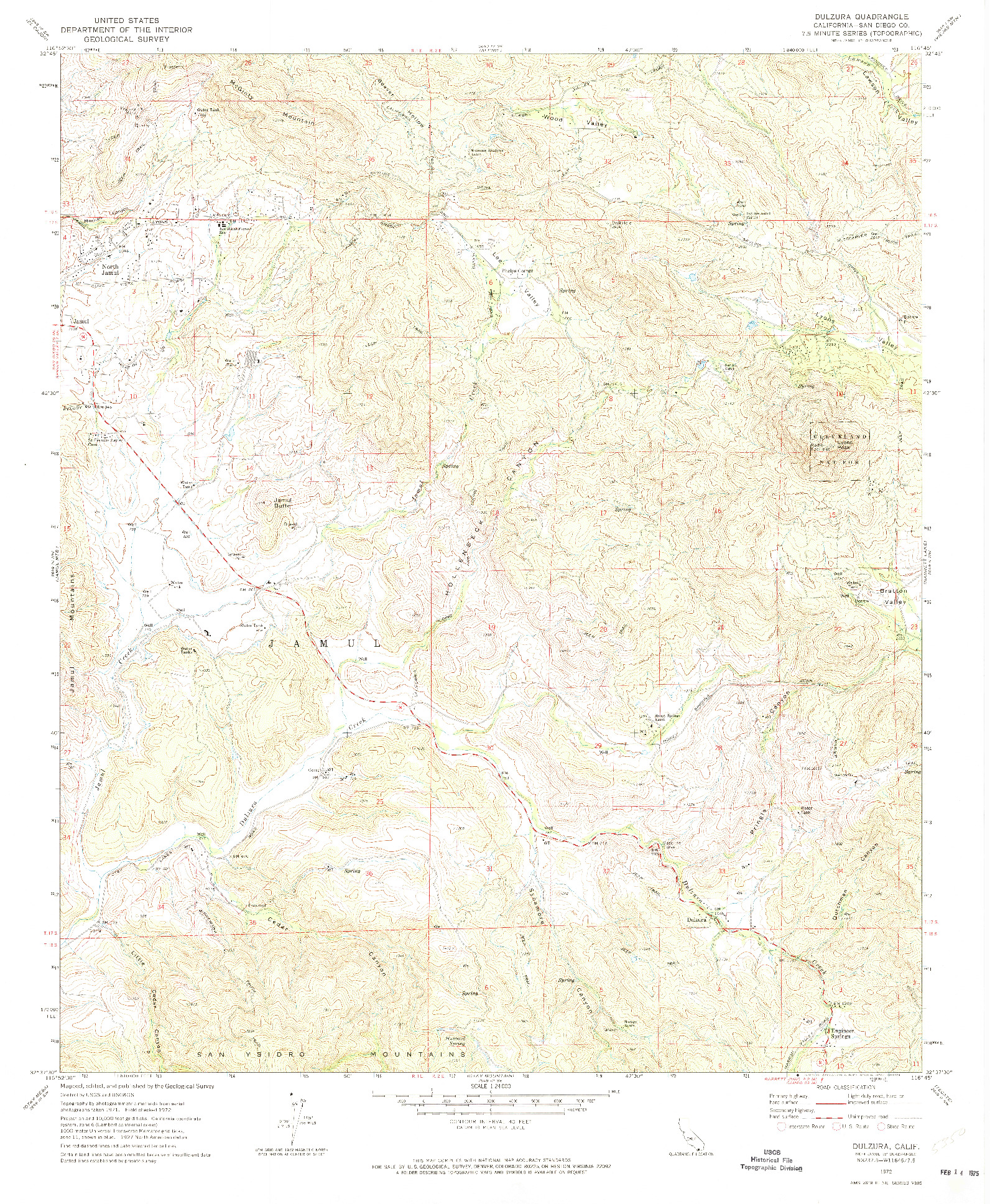 USGS 1:24000-SCALE QUADRANGLE FOR DULZURA, CA 1972