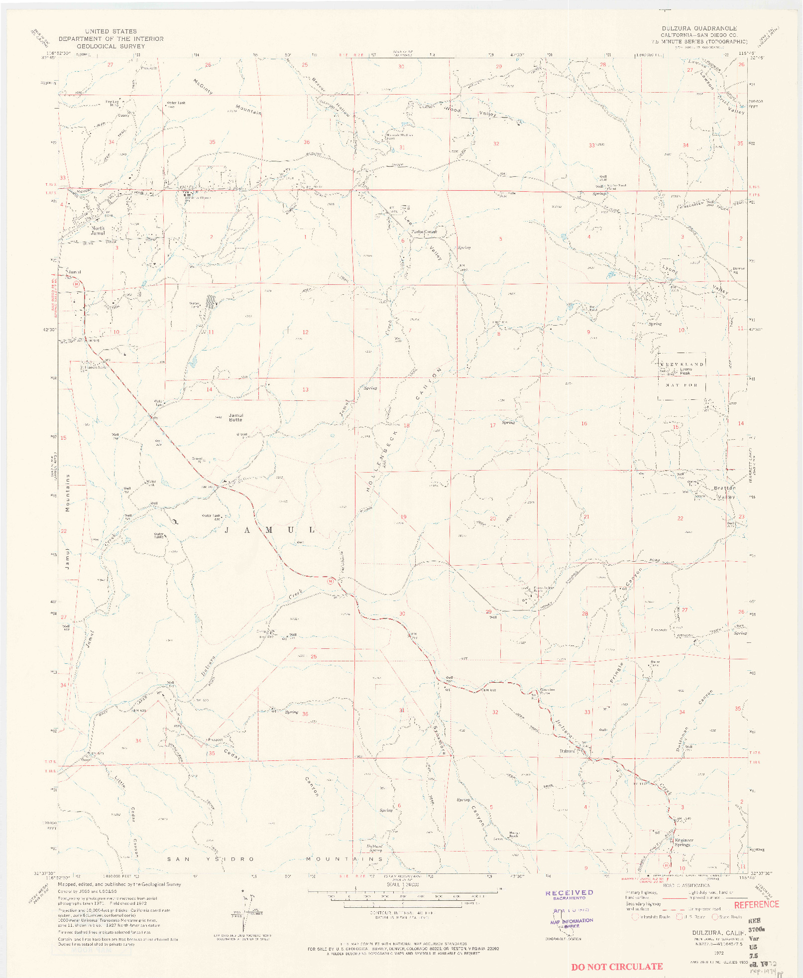 USGS 1:24000-SCALE QUADRANGLE FOR DULZURA, CA 1972