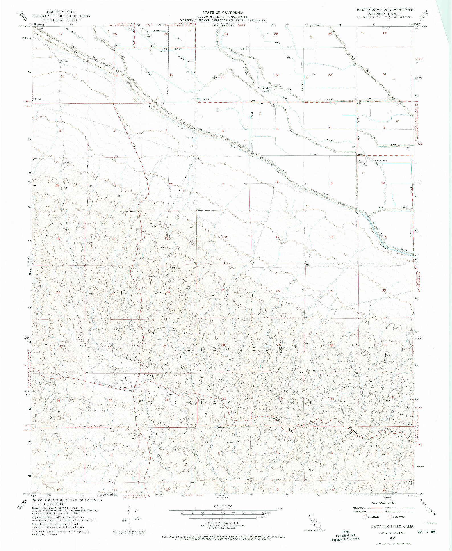 USGS 1:24000-SCALE QUADRANGLE FOR EAST ELK HILLS, CA 1954
