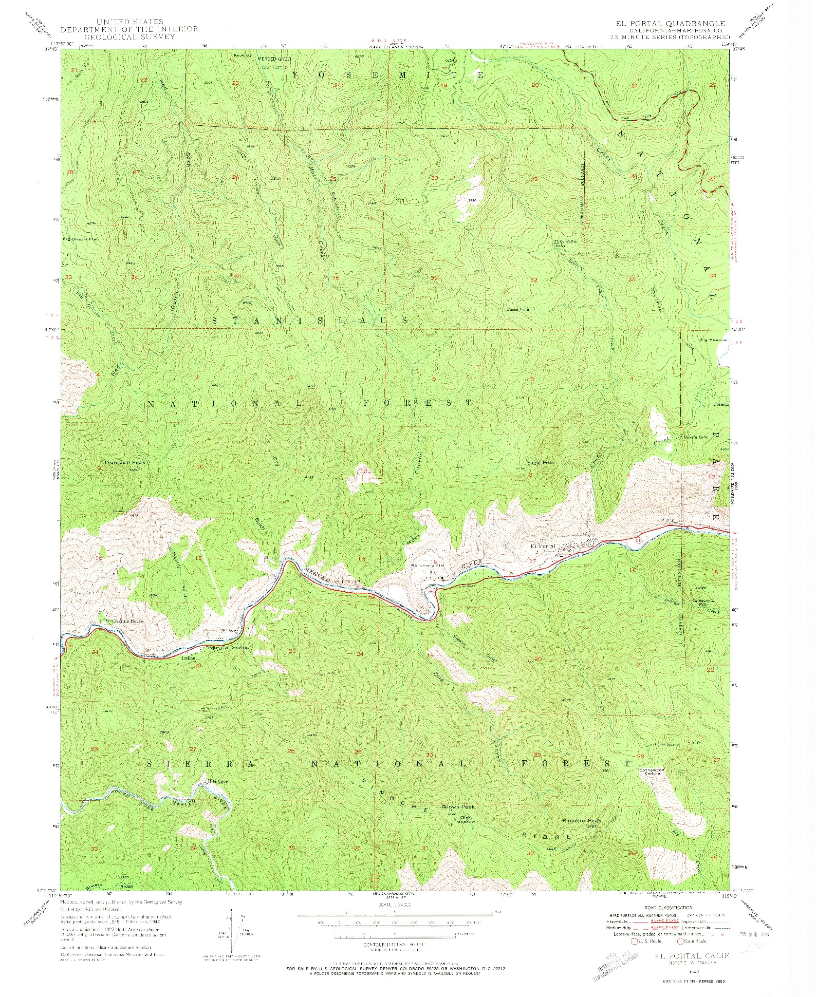 USGS 1:24000-SCALE QUADRANGLE FOR EL PORTAL, CA 1947