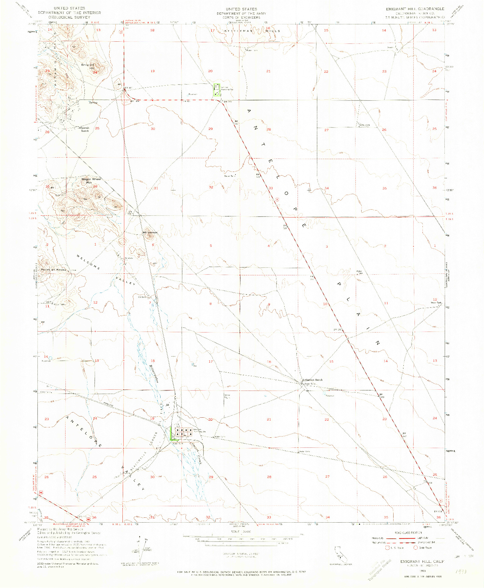 USGS 1:24000-SCALE QUADRANGLE FOR EMIGRANT HILL, CA 1953