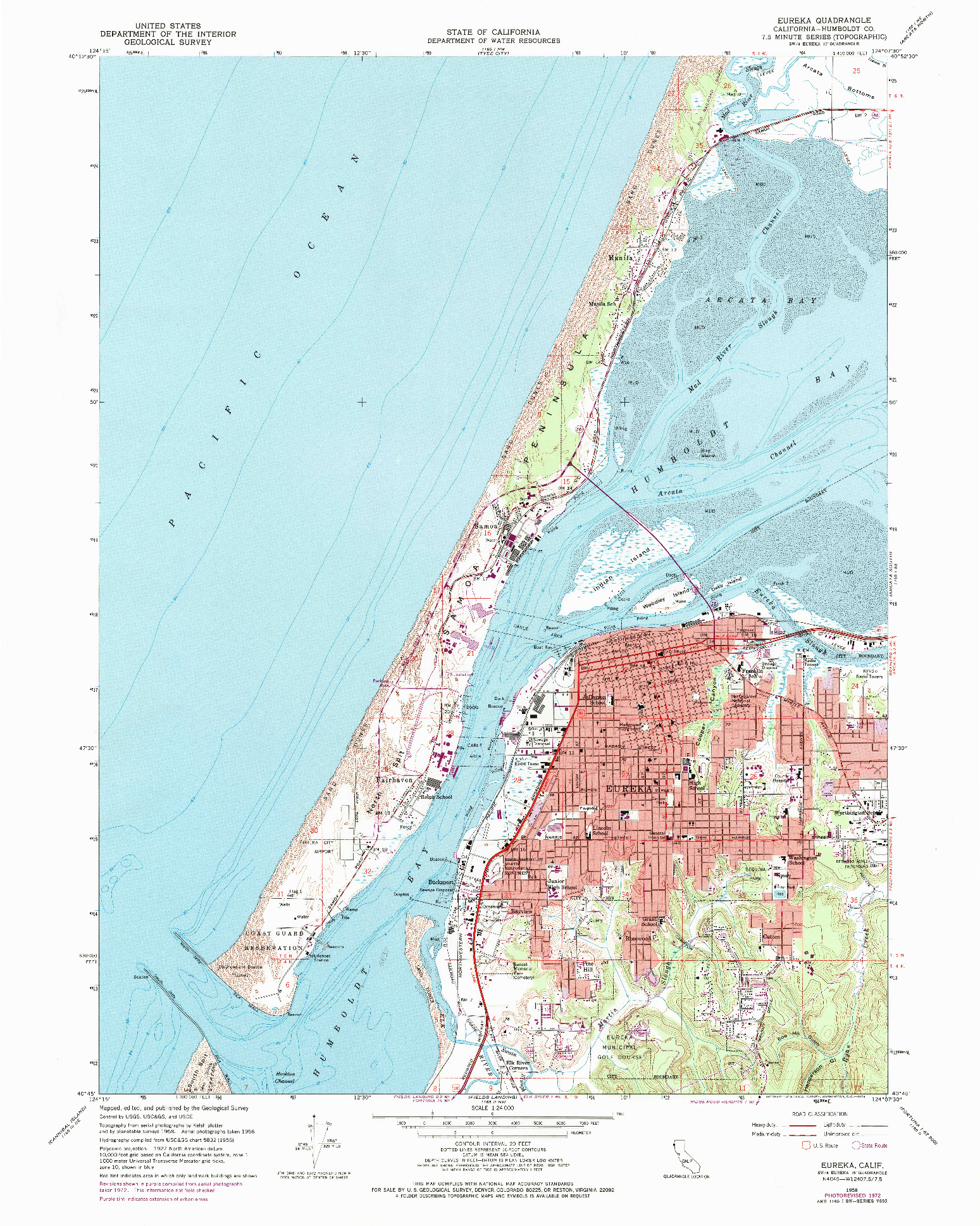 USGS 1:24000-SCALE QUADRANGLE FOR EUREKA, CA 1958