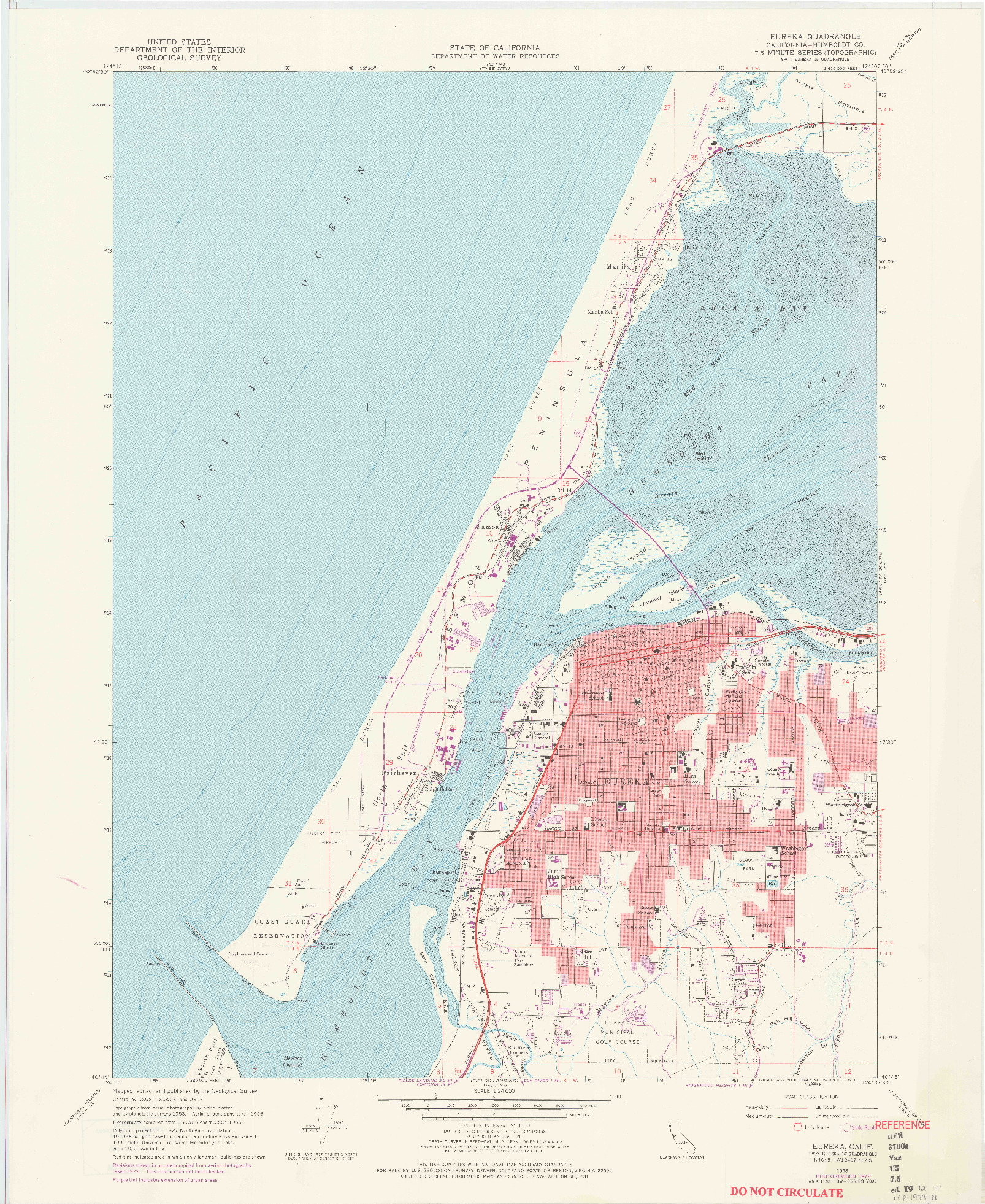 USGS 1:24000-SCALE QUADRANGLE FOR EUREKA, CA 1958