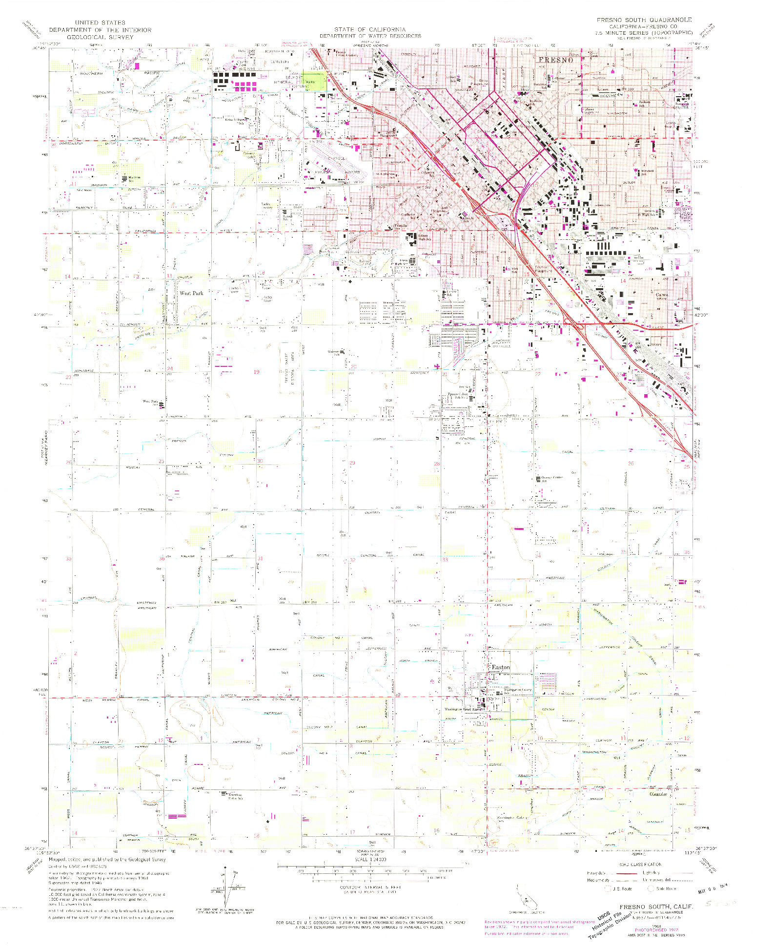 USGS 1:24000-SCALE QUADRANGLE FOR FRESNO SOUTH, CA 1963