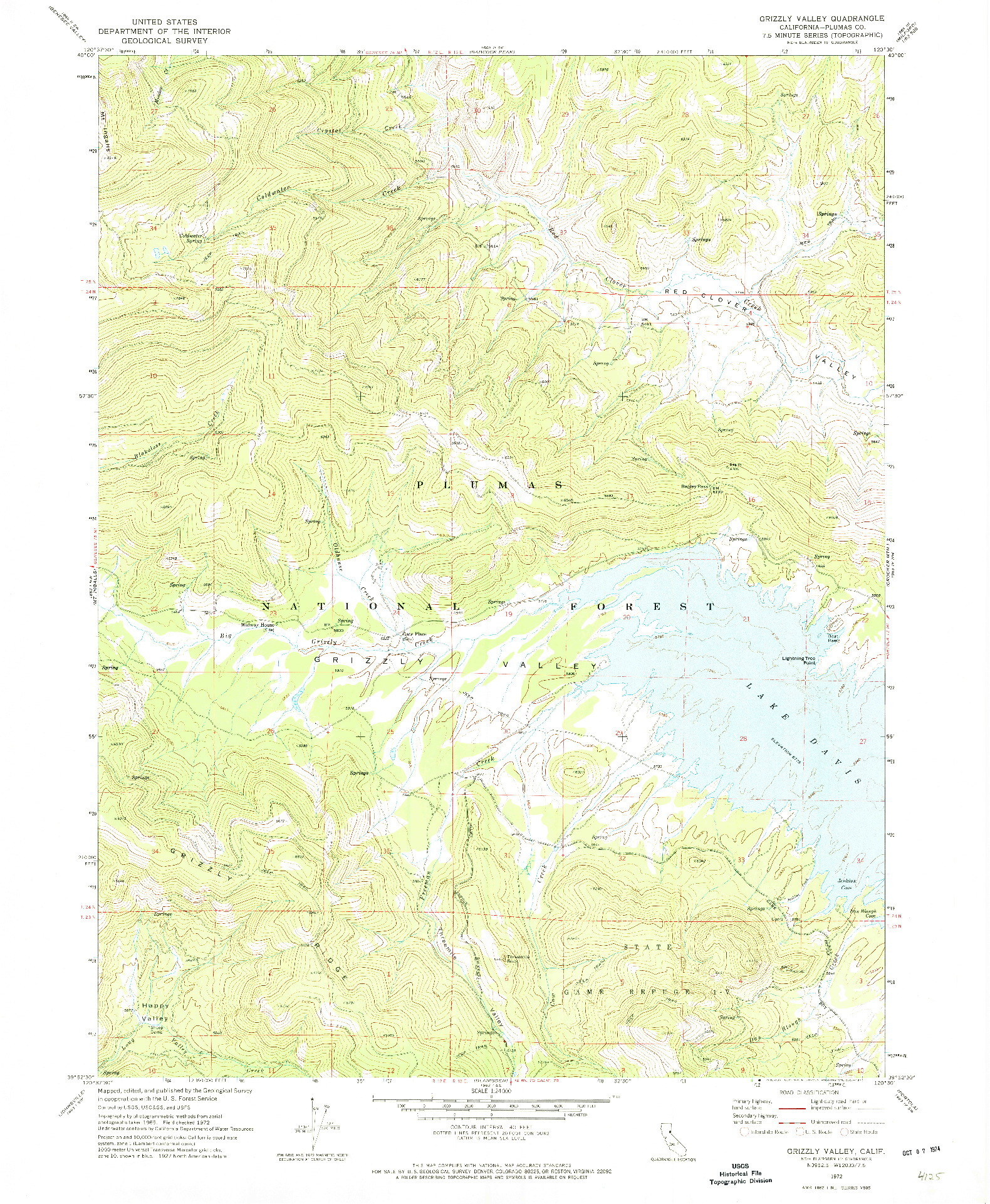 USGS 1:24000-SCALE QUADRANGLE FOR GRIZZLY VALLEY, CA 1972