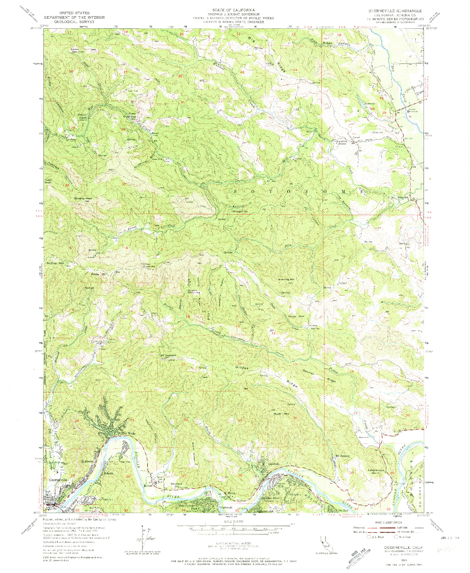 USGS 1:24000-SCALE QUADRANGLE FOR GUERNEVILLE, CA 1955