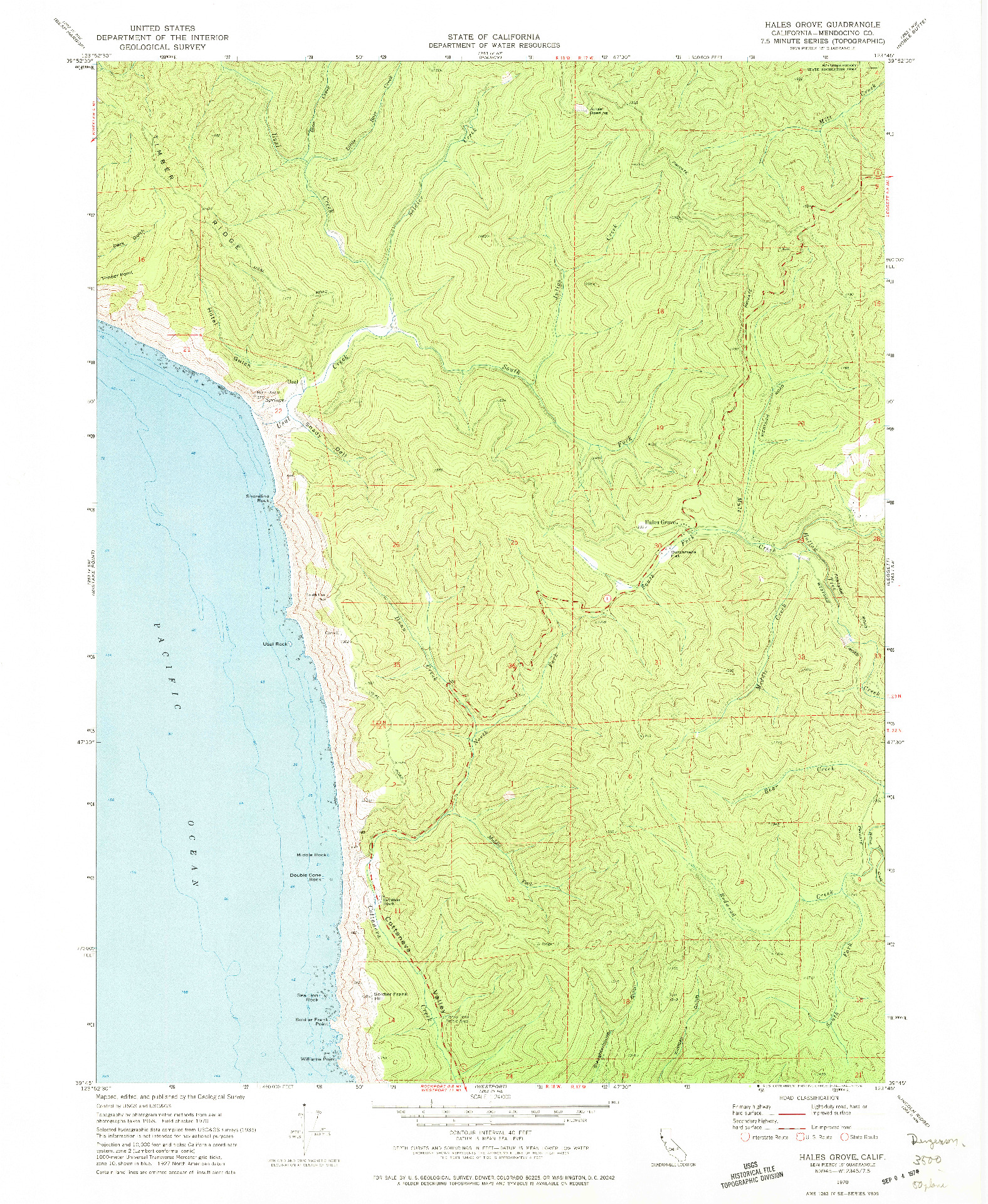 USGS 1:24000-SCALE QUADRANGLE FOR HALES GROVE, CA 1970