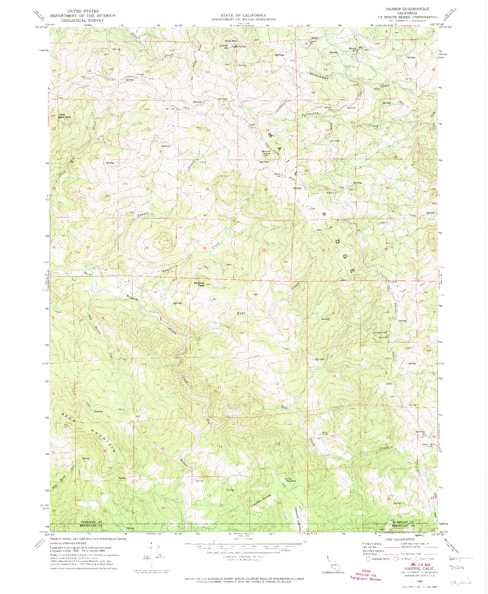 USGS 1:24000-SCALE QUADRANGLE FOR HARRIS, CA 1969
