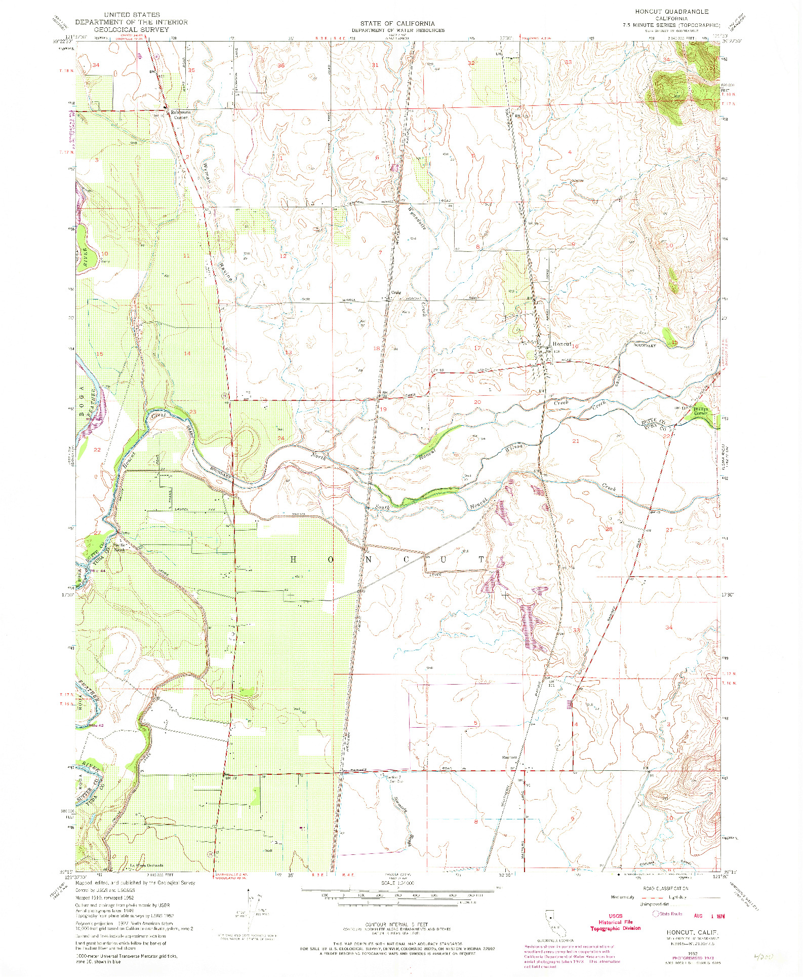 USGS 1:24000-SCALE QUADRANGLE FOR HONCUT, CA 1952