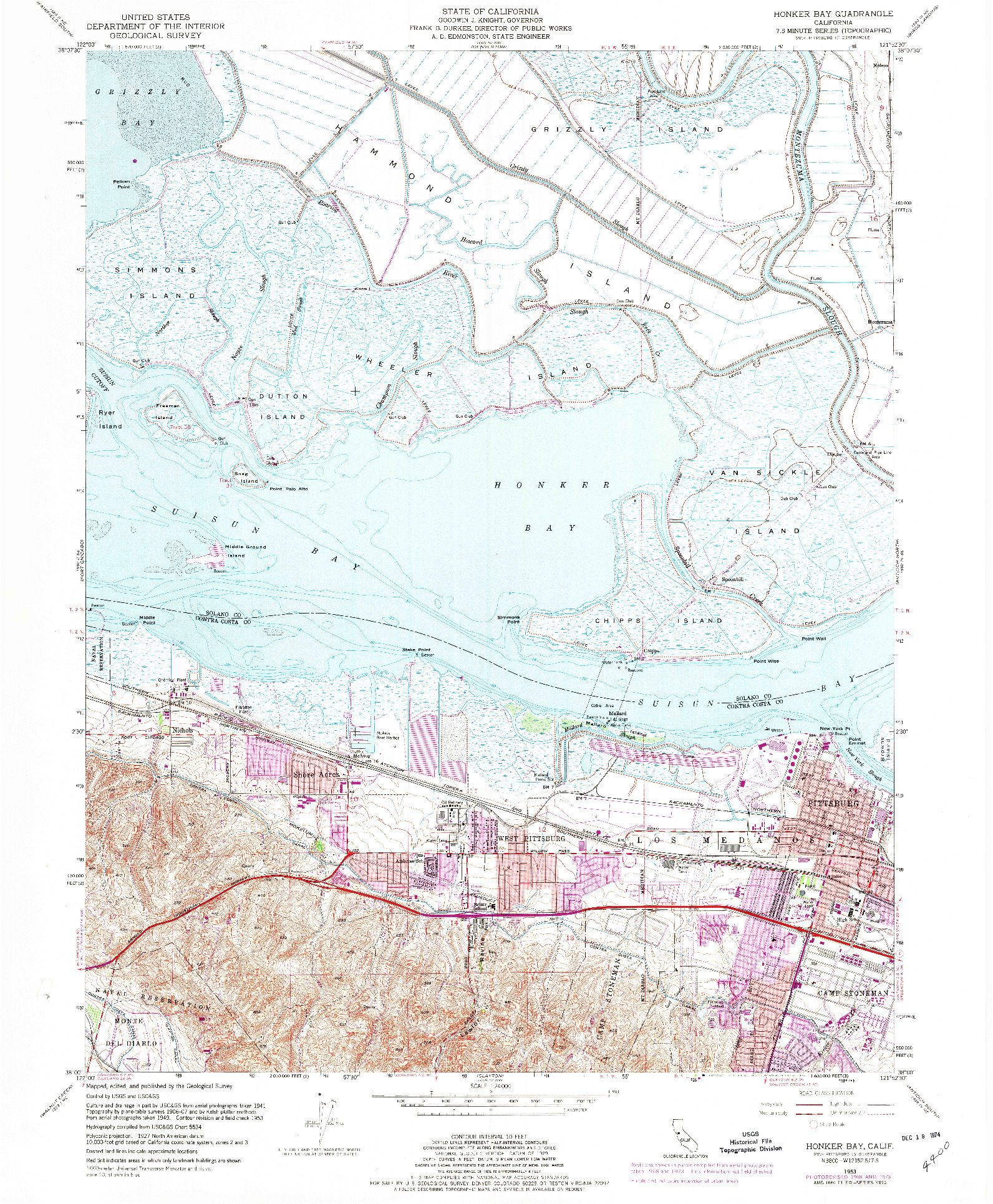 USGS 1:24000-SCALE QUADRANGLE FOR HONKER BAY, CA 1953