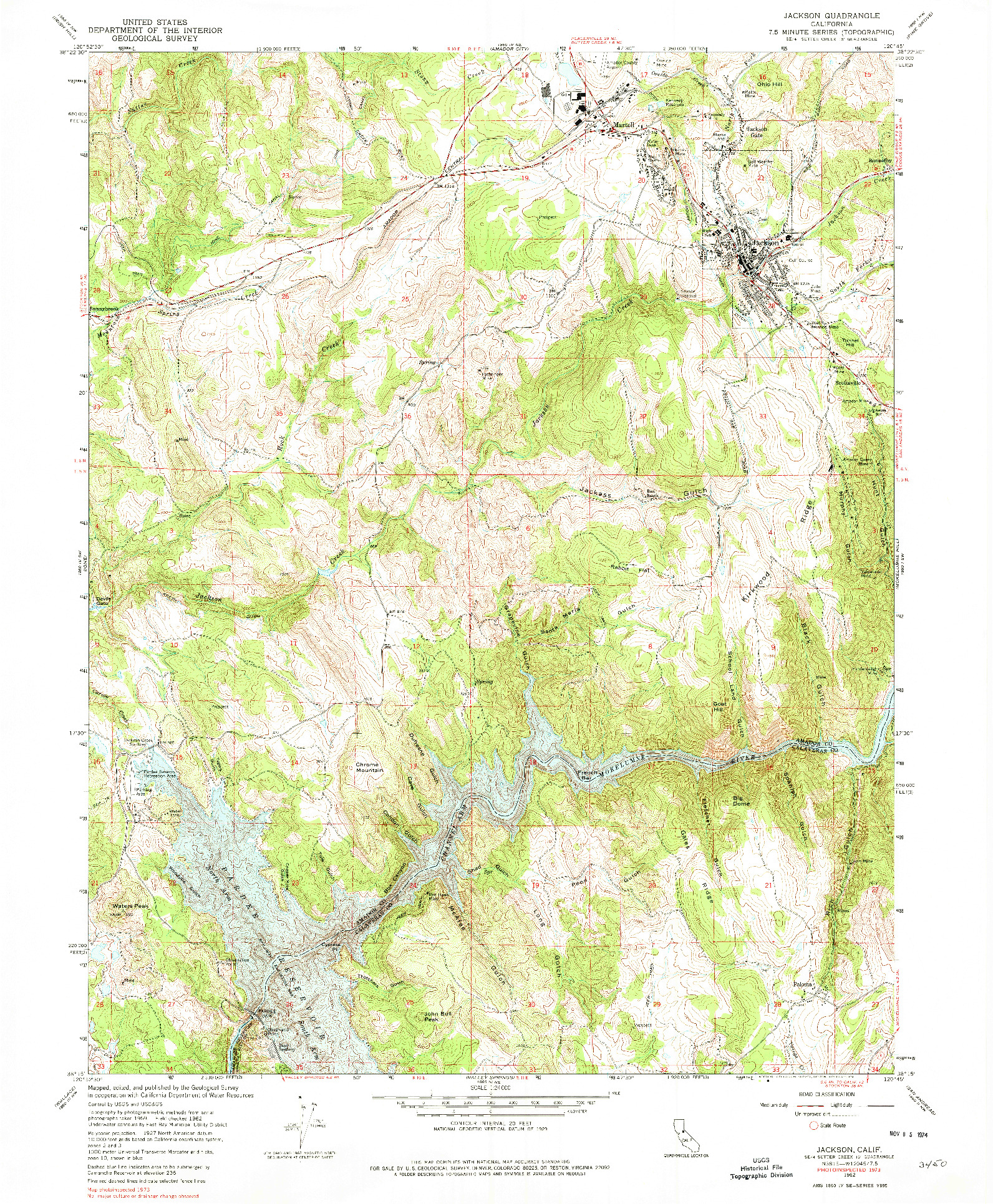 USGS 1:24000-SCALE QUADRANGLE FOR JACKSON, CA 1962