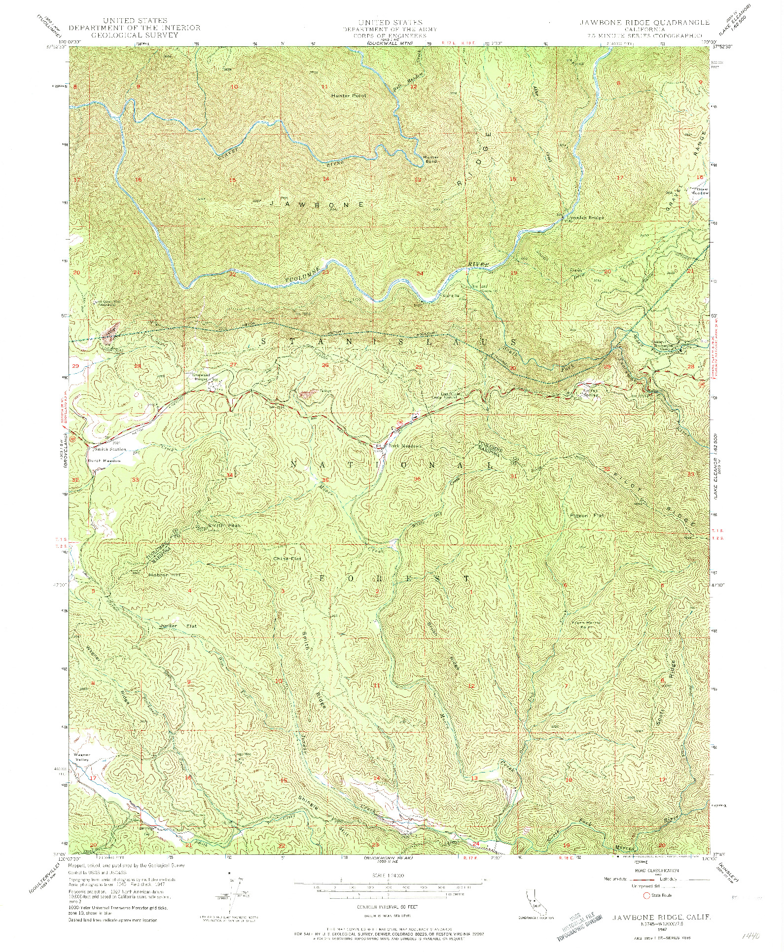 USGS 1:24000-SCALE QUADRANGLE FOR JAWBONE RIDGE, CA 1947