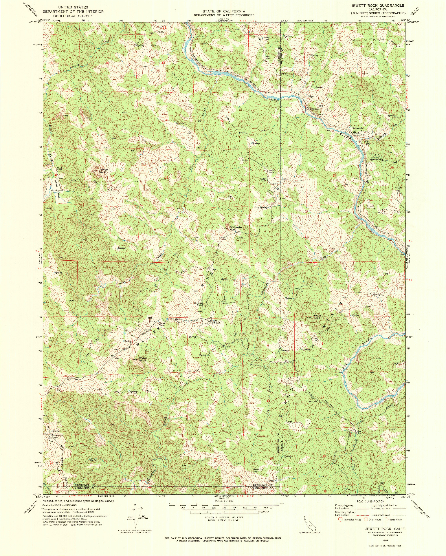 USGS 1:24000-SCALE QUADRANGLE FOR JEWETT ROCK, CA 1969