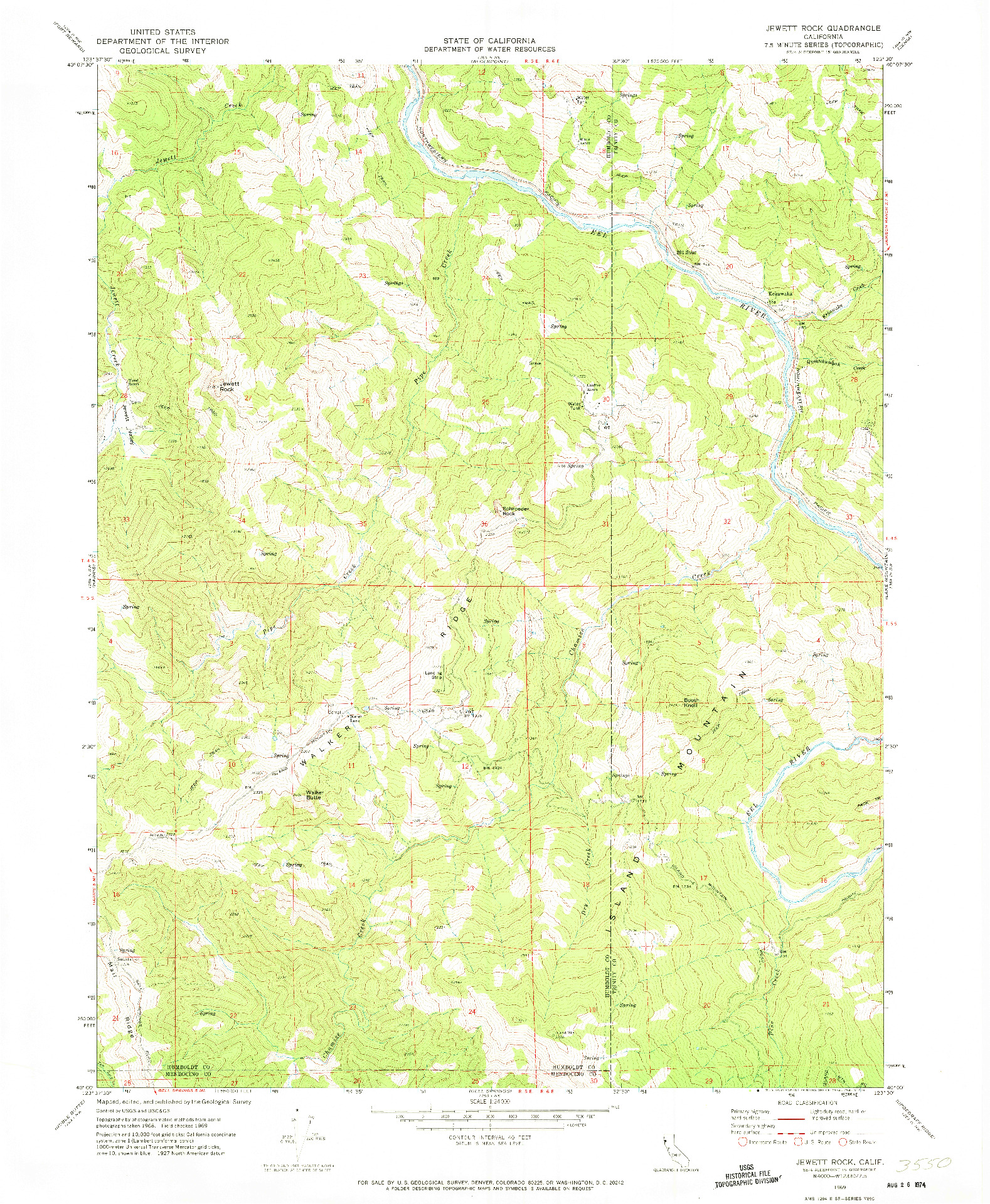 USGS 1:24000-SCALE QUADRANGLE FOR JEWETT ROCK, CA 1969