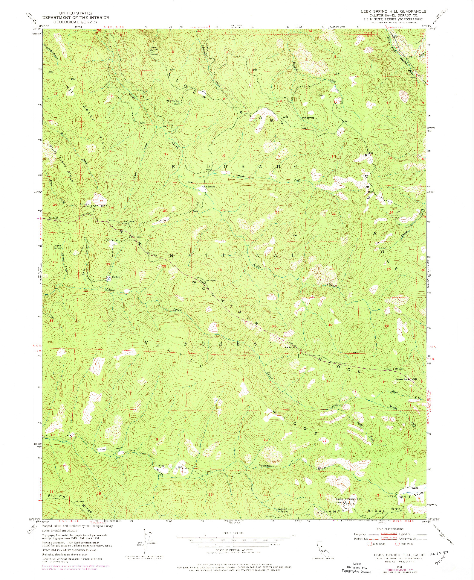 USGS 1:24000-SCALE QUADRANGLE FOR LEEK SPRING HILL, CA 1951