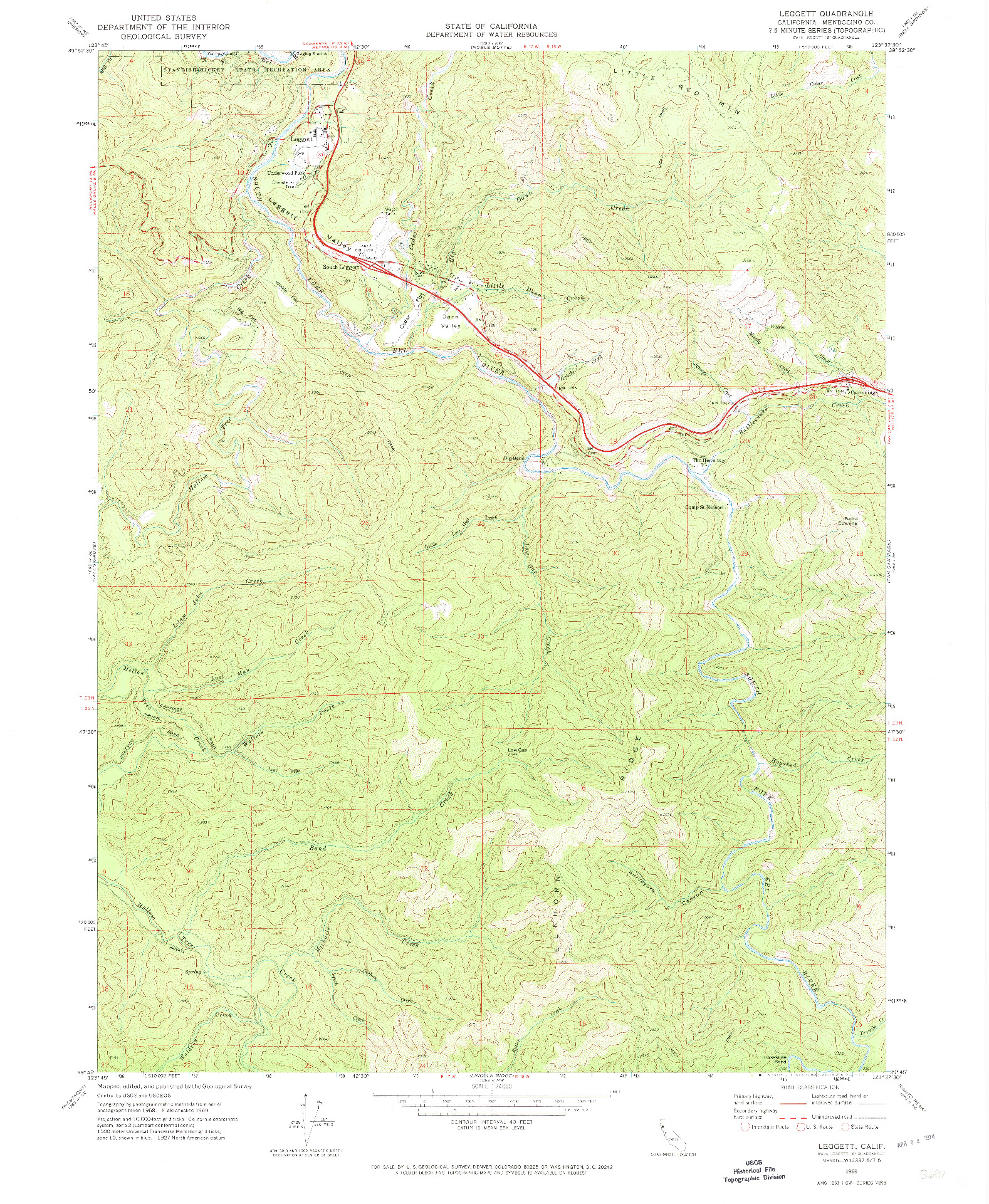 USGS 1:24000-SCALE QUADRANGLE FOR LEGGETT, CA 1969