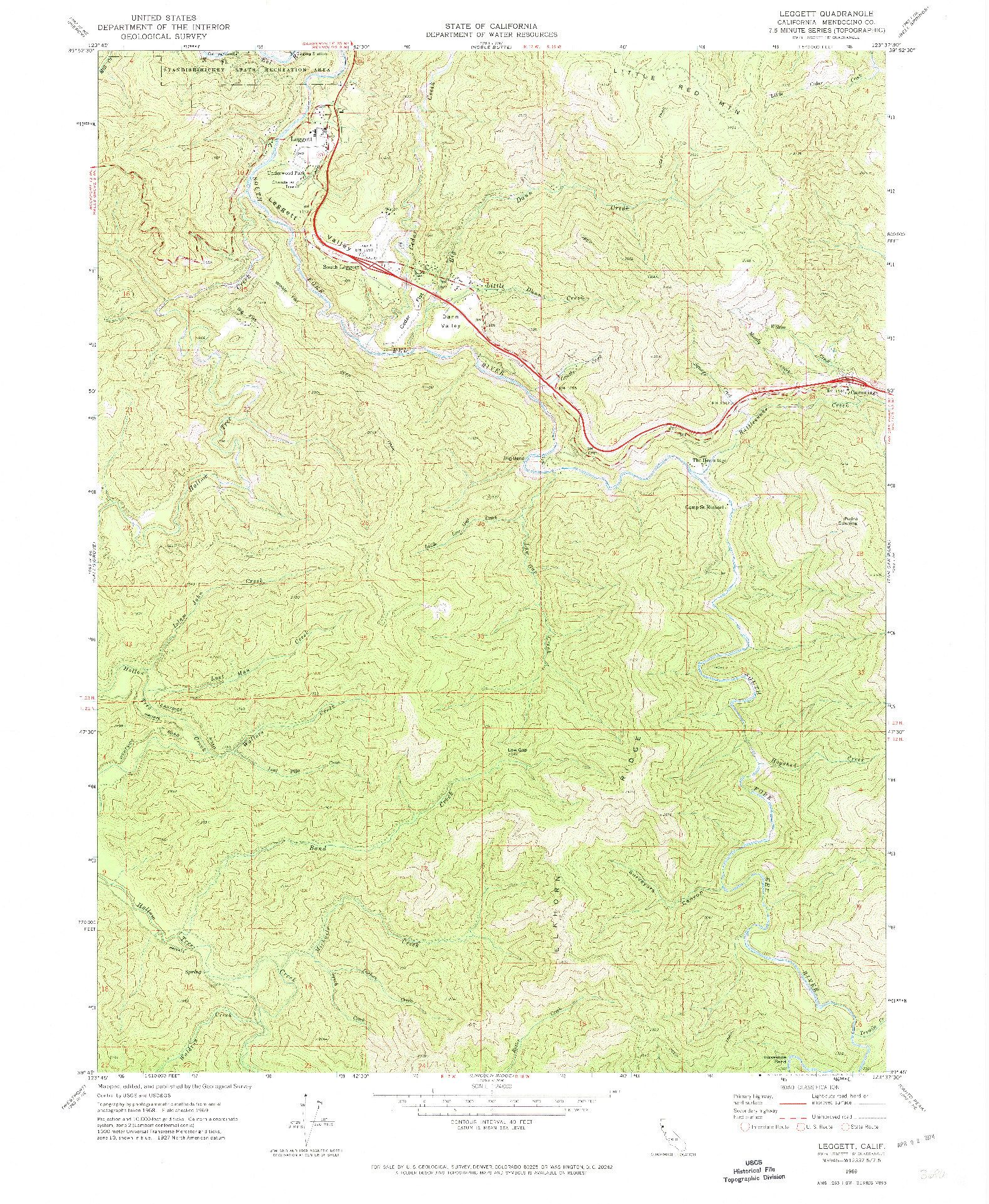USGS 1:24000-SCALE QUADRANGLE FOR LEGGETT, CA 1969