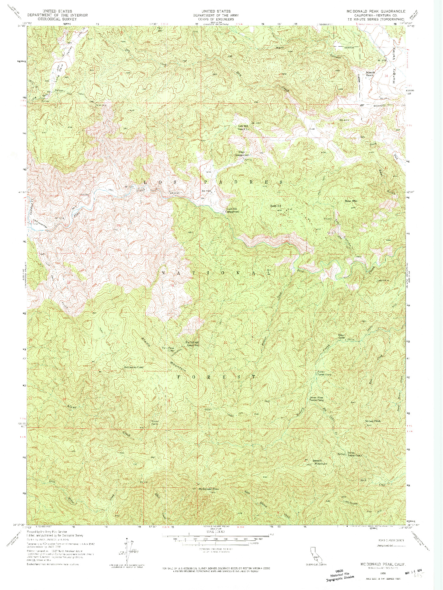 USGS 1:24000-SCALE QUADRANGLE FOR MCDONALD PEAK, CA 1958