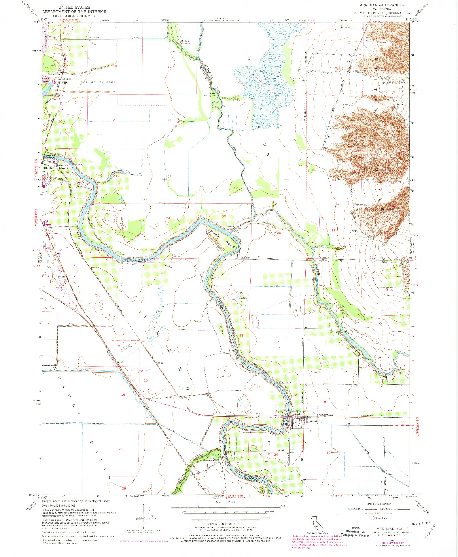 USGS 1:24000-SCALE QUADRANGLE FOR MERIDIAN, CA 1952