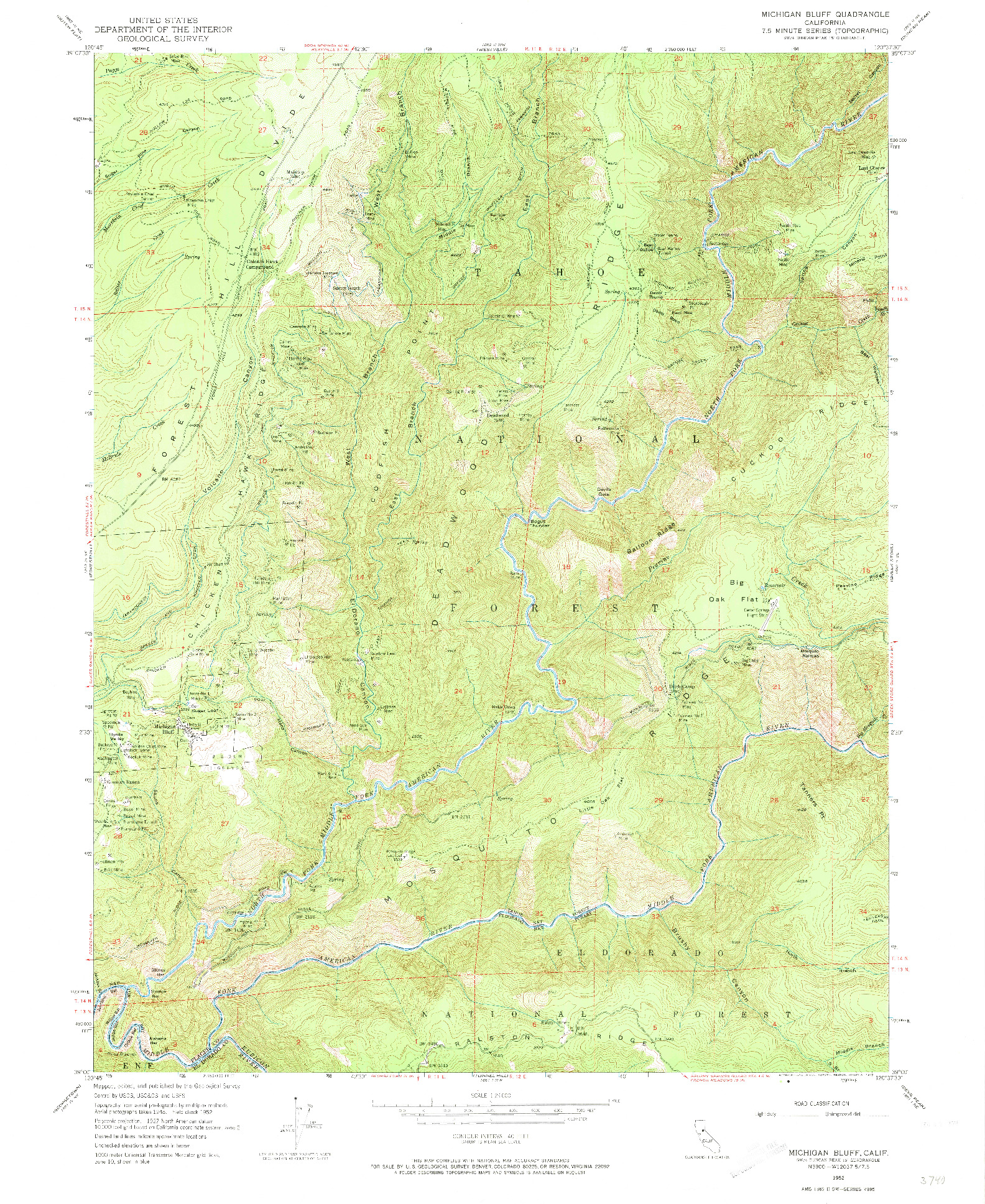 USGS 1:24000-SCALE QUADRANGLE FOR MICHIGAN BLUFF, CA 1952